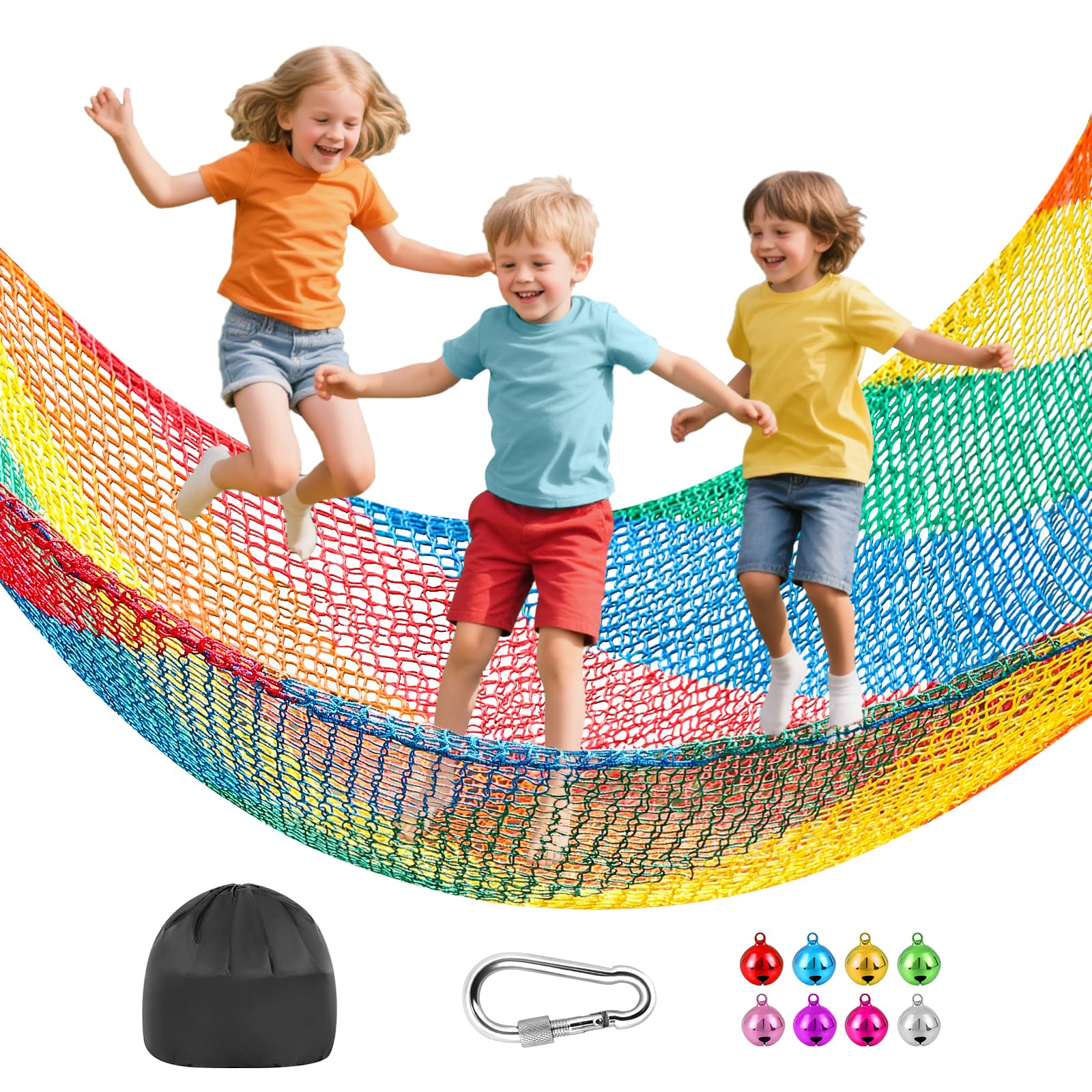 TOPNEW Double Layers Climbing Cargo Net - 9.9FT x 14.8FT Heavy Duty Playground Safety Net for Kids Backyard, Tree Fort & Jungle Gyms | Treehouse Accessories with Storage Bag & Carabiners(Coloured)