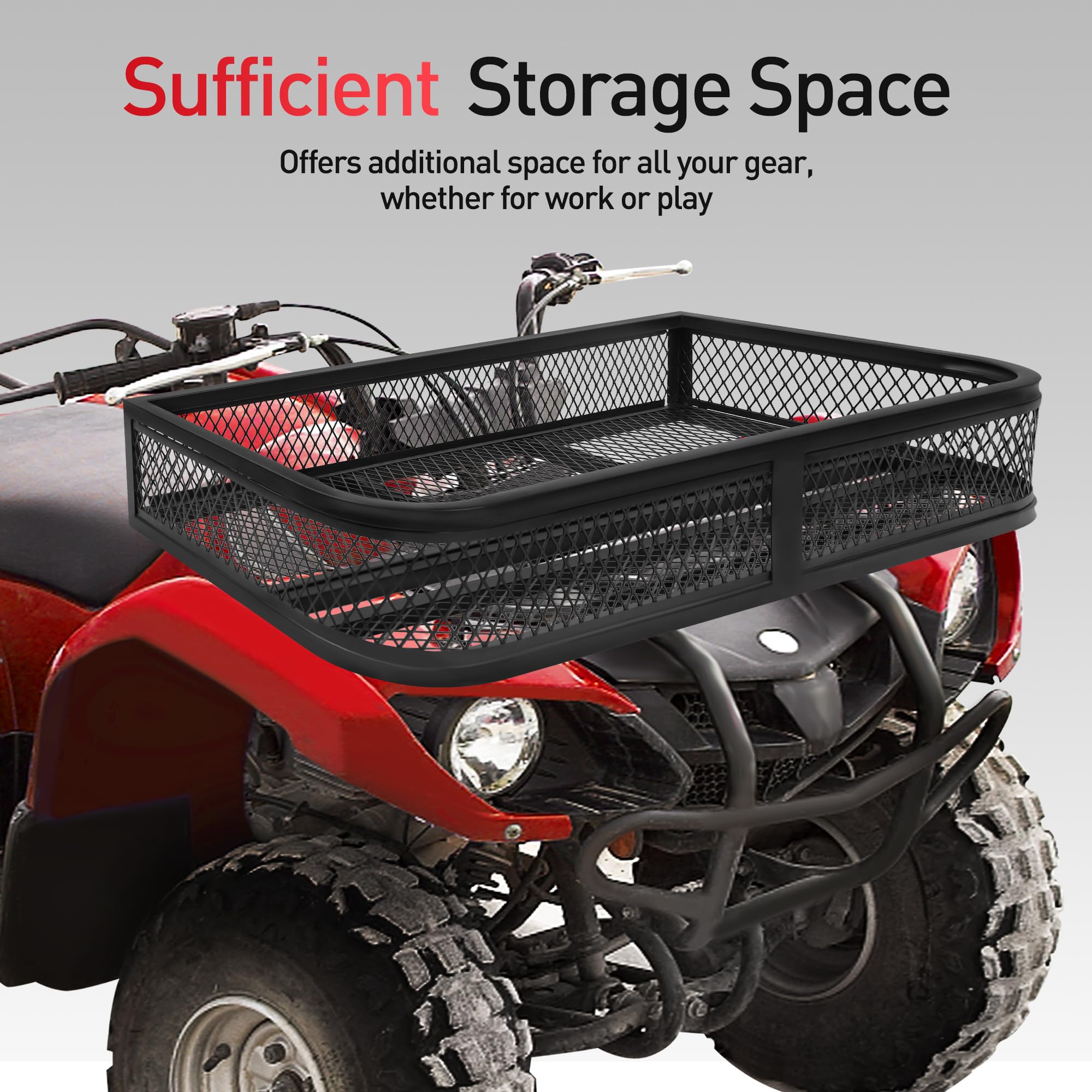 JY PERFORMANCE ATV Front Cargo Basket, Heavy Duty ATV Racks and Baskets for Camping, Fishing, Beach Side Hiking, 91.4 cm L x 43.9 cm W x 16.0 cm H