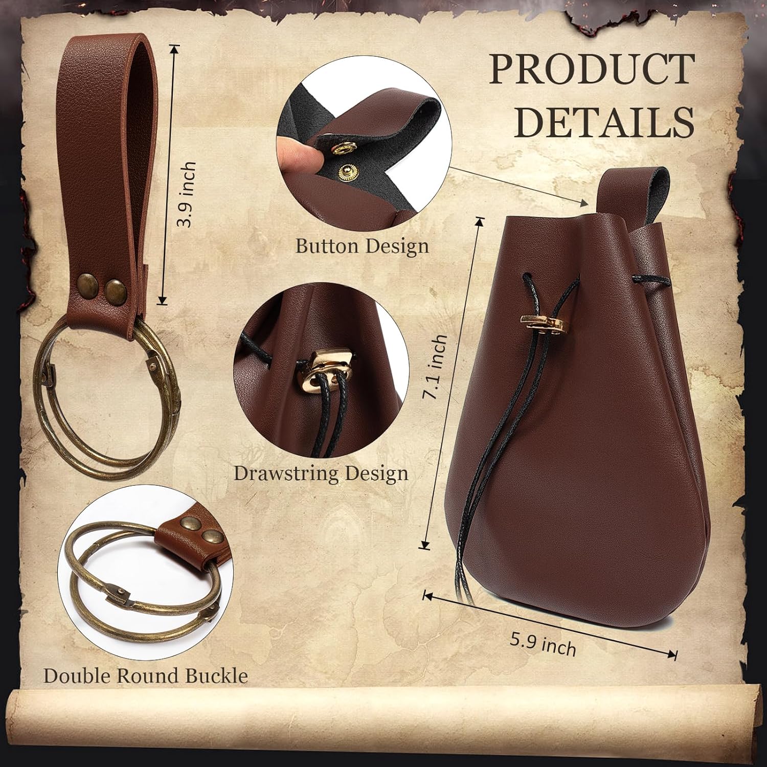 SUMGOGO Retro Belt Pouch Waist Bag Womens Fanny Pack Cellphone Holder Steampunk Medieval Renaissance Purse Costume Accessory