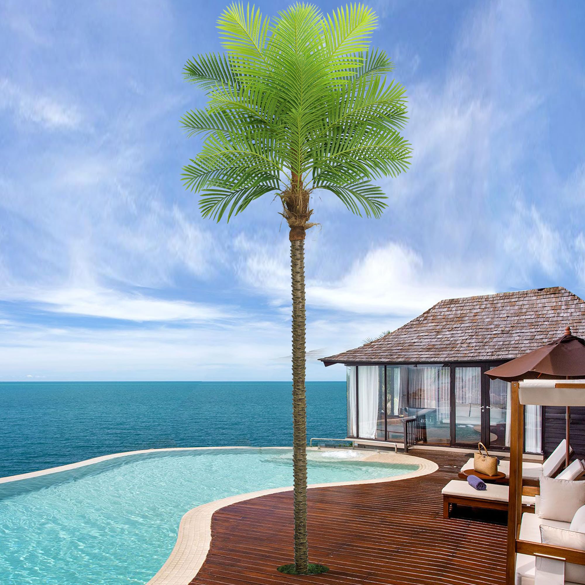 Roselywed Artificial Phoenix Palm Tree 11.5FT with 21 Leaves & Real Bark Tropical Coconut Areca Sago Palm Tall Large Faux Plant 138 Inch Black Pot for Indoor Outdoor Home Poolside Patio Mall Decor