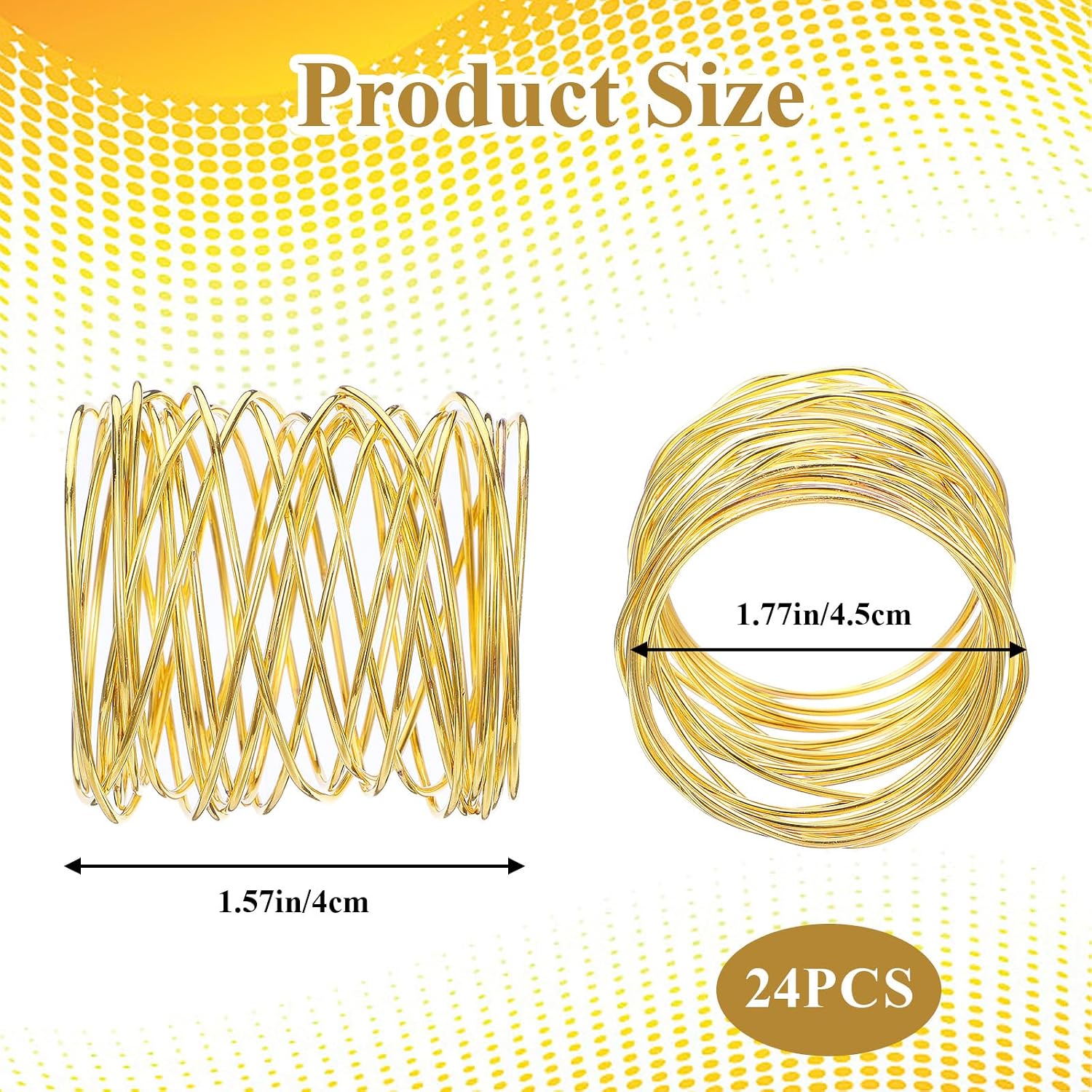 24pcs Gold Napkin Rings Set, Twisted Wire Mesh Napkin Rings Holders for Dinner Party Wedding Christmas Gathering, Metal Iron Décor, 1.77x1.77x1.57 Inches Each
