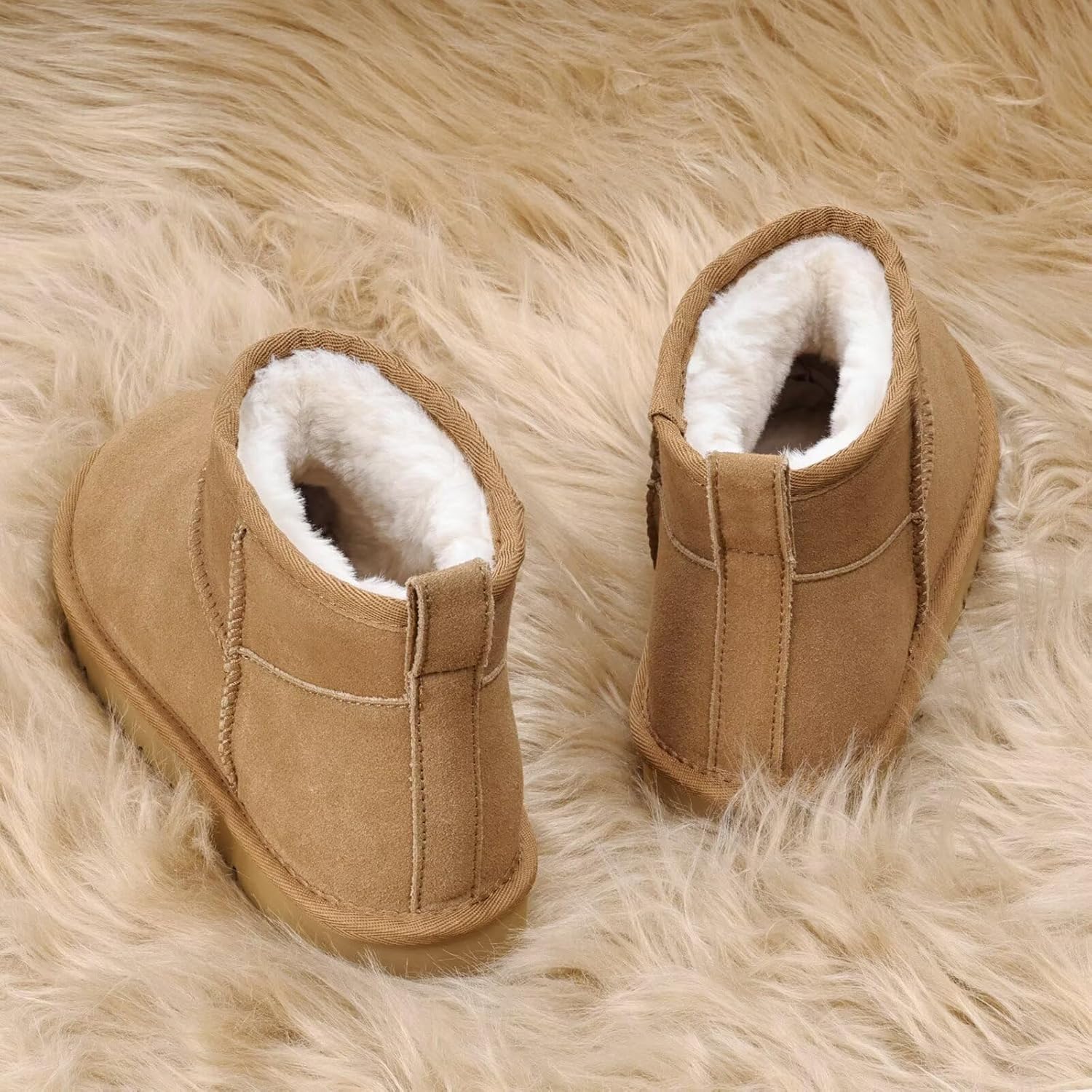 OOW 100% Genuine Suede Ankle Low Boots for Women Short Winter Snow Boot with Cozy Fur Lined - Image 3