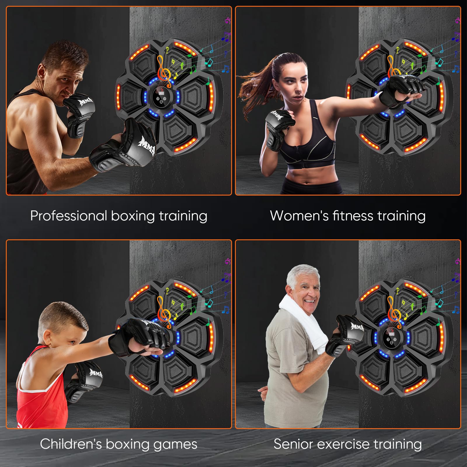 Music Boxing Machine Adulti,9 modalità di velocità Macchina da Box Musicale Pugile con Guanti da Boxe,LED Parete Tira Pugni con Musica,Supporta Bluetooth,regolazione della velocità