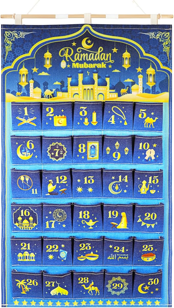 HOWAF Ramadan Advent Calendar, Ramadan Mubarak Reusable Fabric Advent