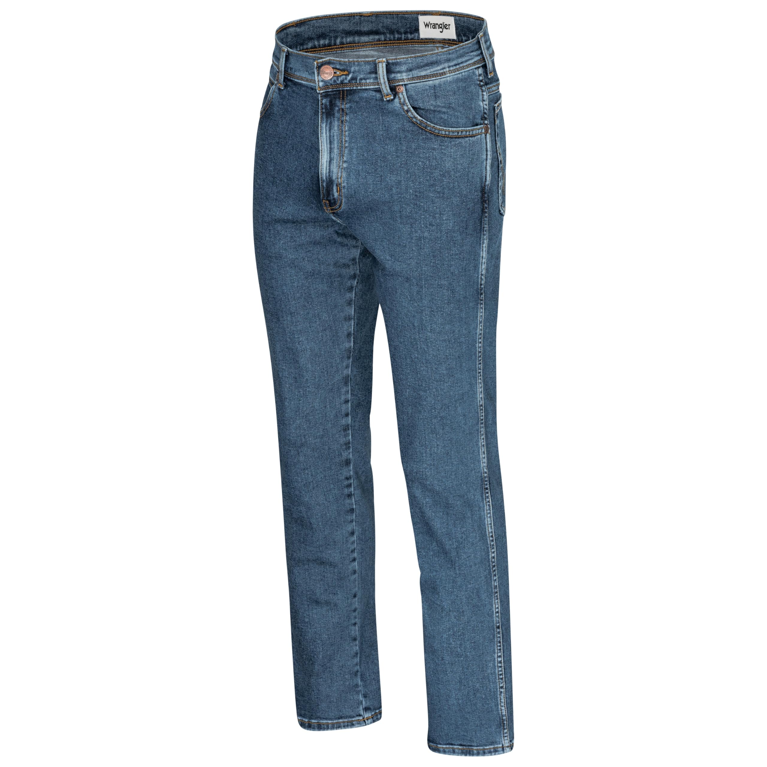 Wrangler Texas Herren-Stretchjeans Regular Fit Authentic Straight in verschiedenen Waschungen mit Gürtel in schwarz oder braun