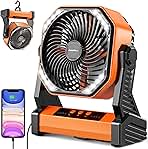 20000mAh Camping Fan, Rechargeable Battery Operated with 360° Rotatable Hook, 400 Lumes Light, 270° Pivot, 4 Speeds, 58Hrs Battery Powered Fan for Outdoor Tent Car Trip BBQ Hurricane Power Outages
