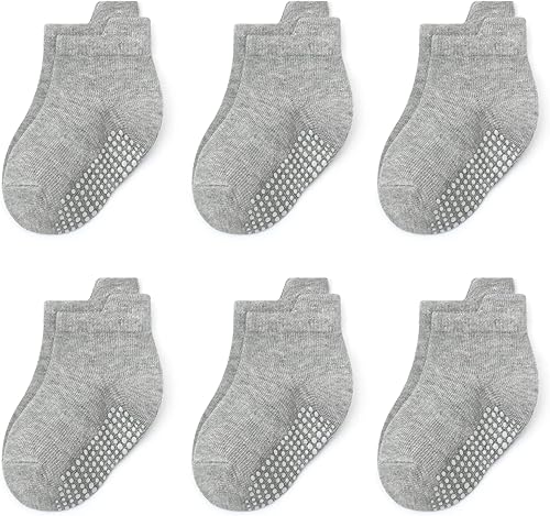 QIYIENDIAN 6 pares de calcetines antideslizantes acogedores y cálidos tipo crew con agarres para bebés, infantes, niños pequeños, niños y niñas