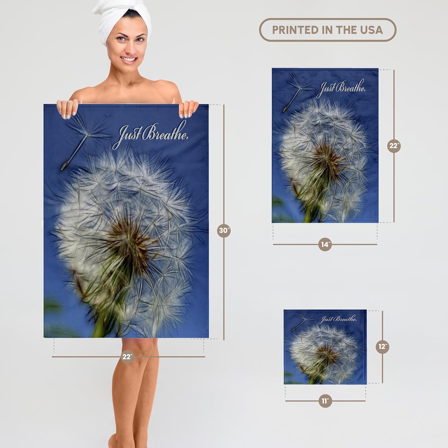 3dRose Just Breathe Stylized Dandelion Inspirational Nature Photo Art 22x30 Bath Hand Pool Towel