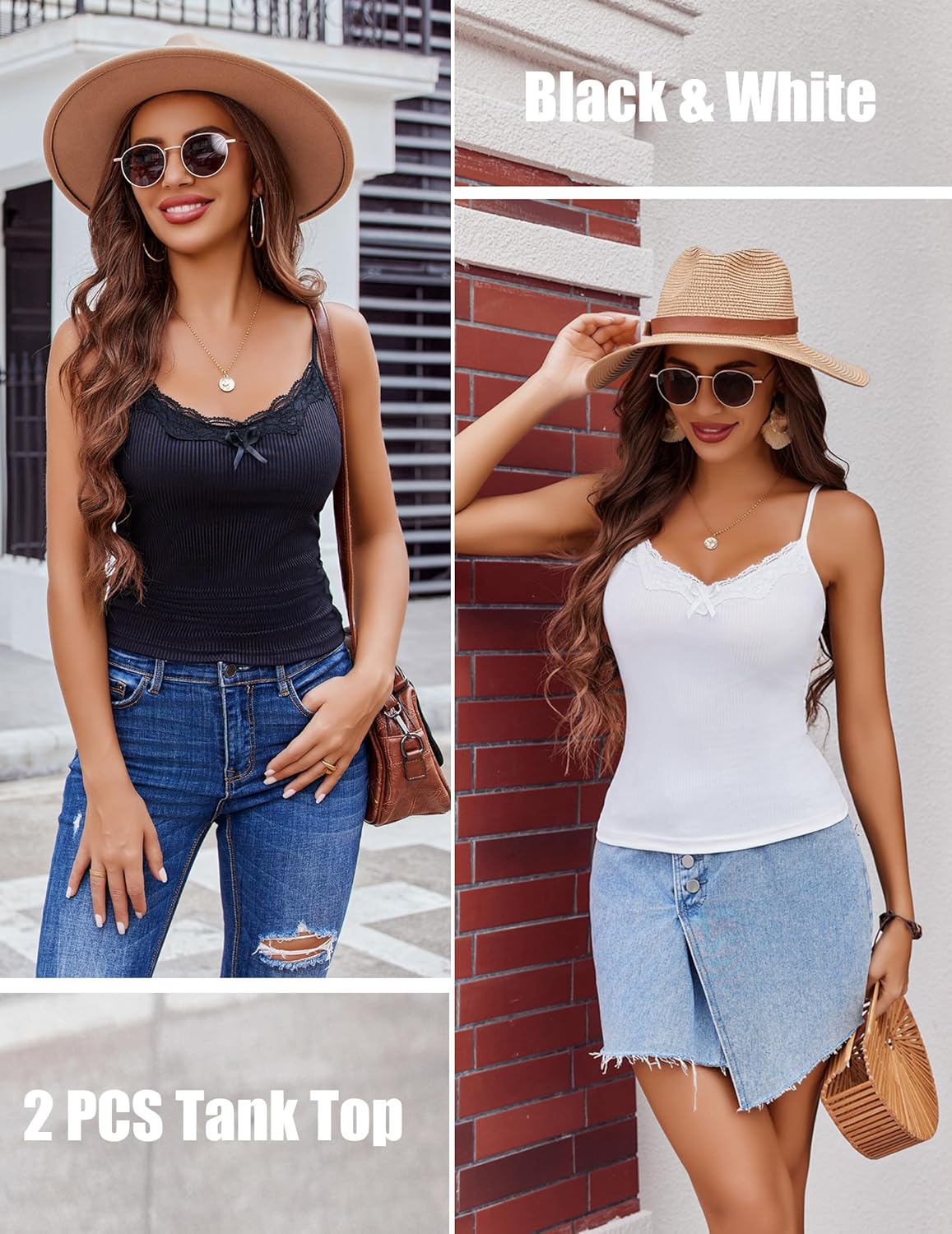 Avidlove Womens Camisoles 2-Pack Tank Top V Neck Undershirts Adjustable Spaghetti Strap Cami Tops - Image 3