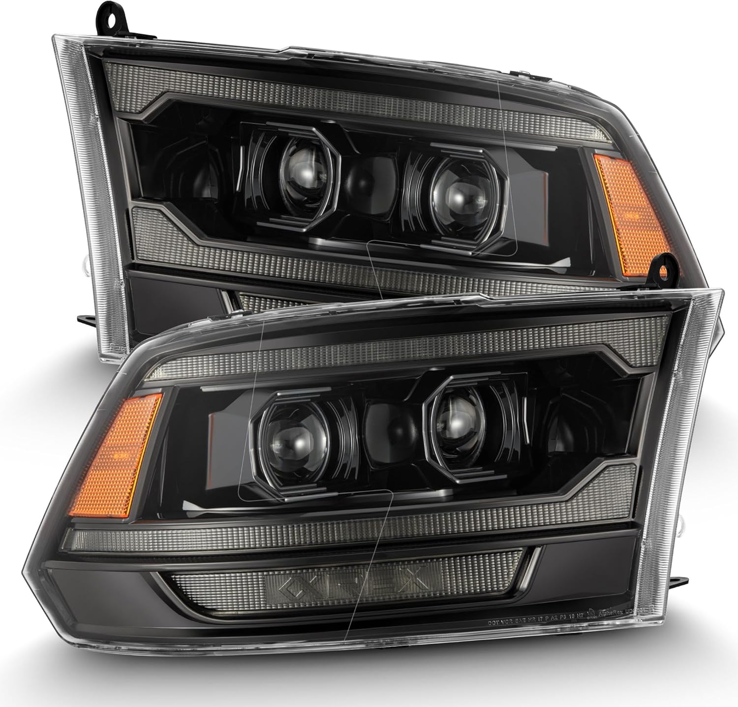AlphaRex 09-18 Ram 1500/2500 PRO-Series Proj Headlights Black w/Sequential Signal and Top/Middle DRL
