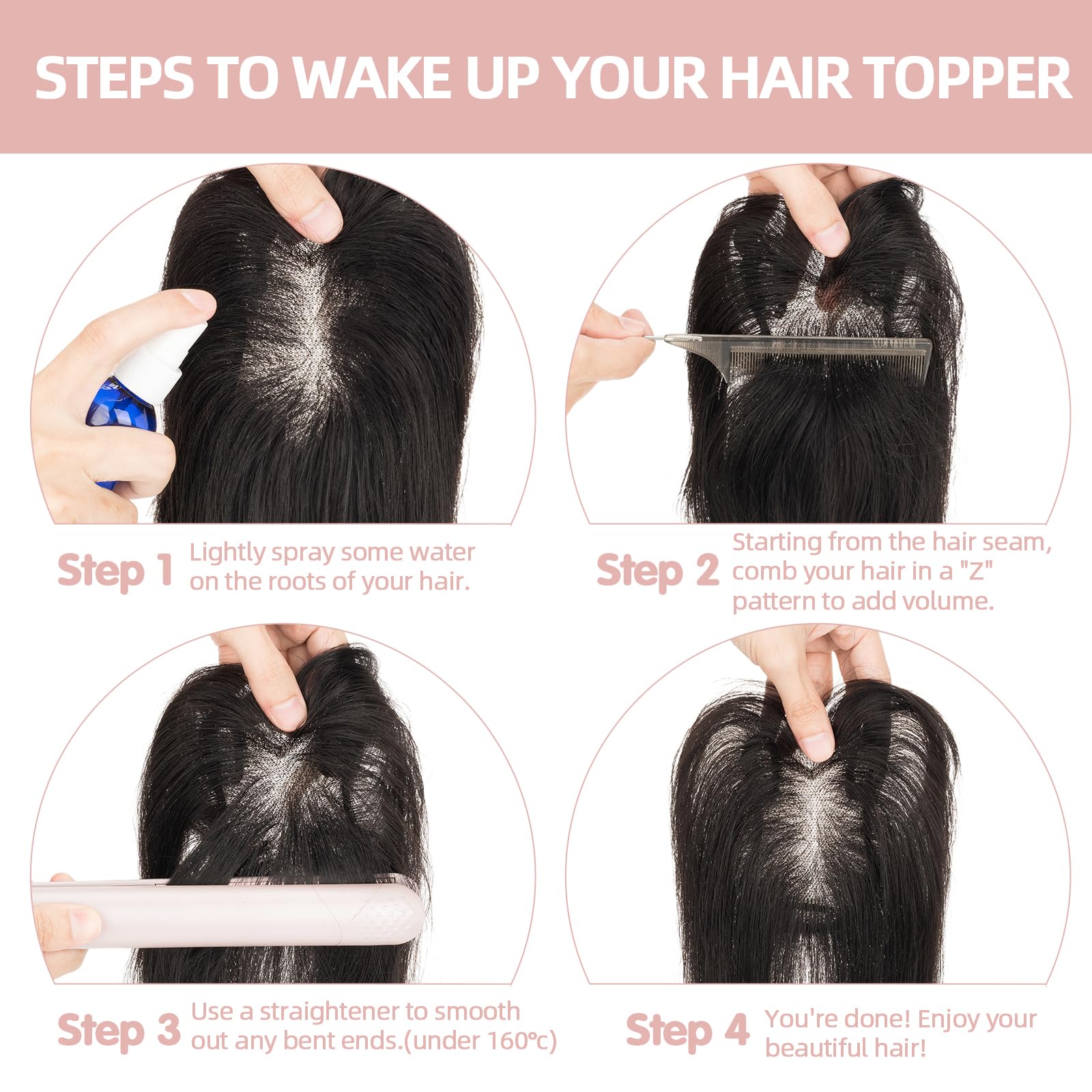 Silk-co 27cm Prótesis Capilar Mujer Pelo Natural Superior Craftsmanship Clip Toupee con Flequillo Postizo 21g 100% Cabello Humano Remy Hair Extensiones de Topper Encaje 8cm*11cm #1B Negro Natural