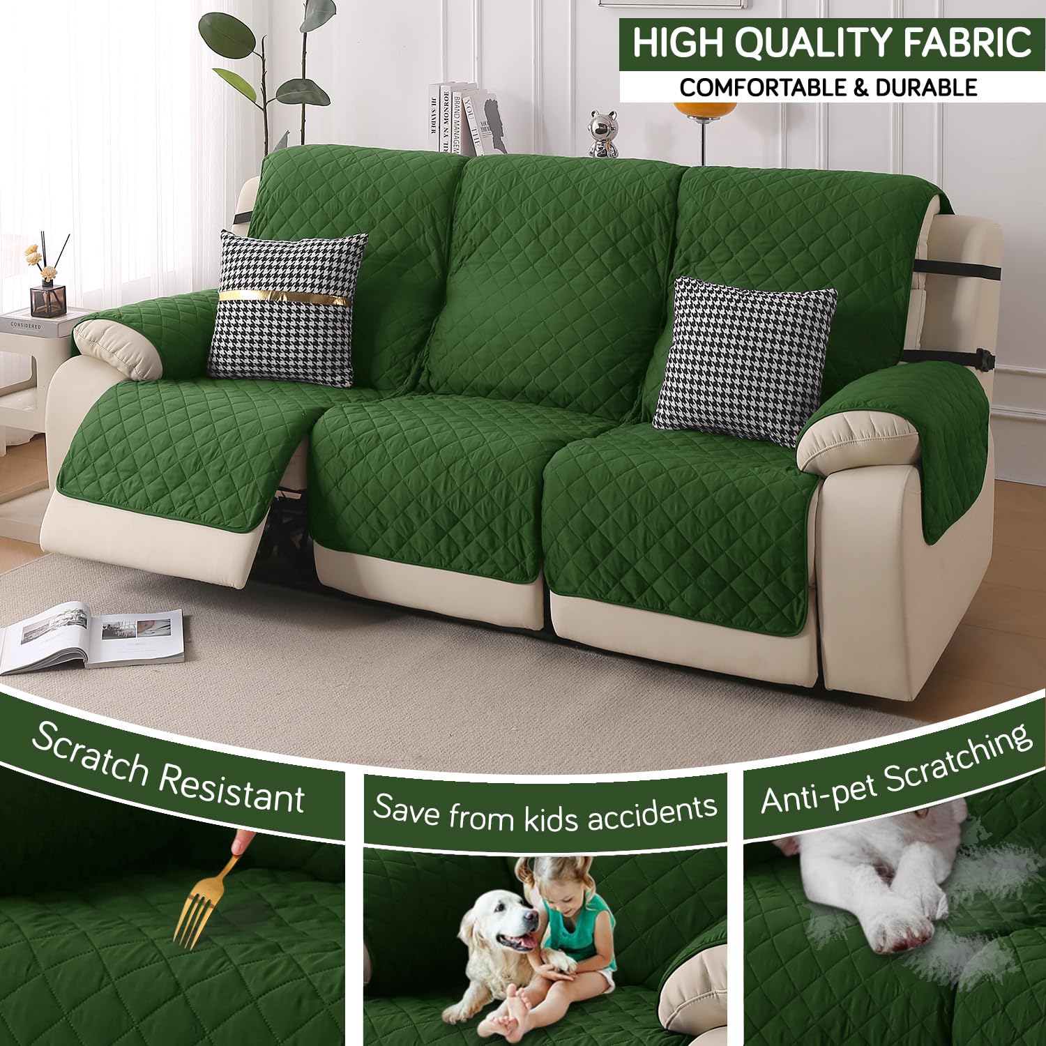 HOKIPO Recliner Cover - 3 Seater, Forest Green -3 HOKIPO Recliner Cover - 3 Seater, Forest Green -3