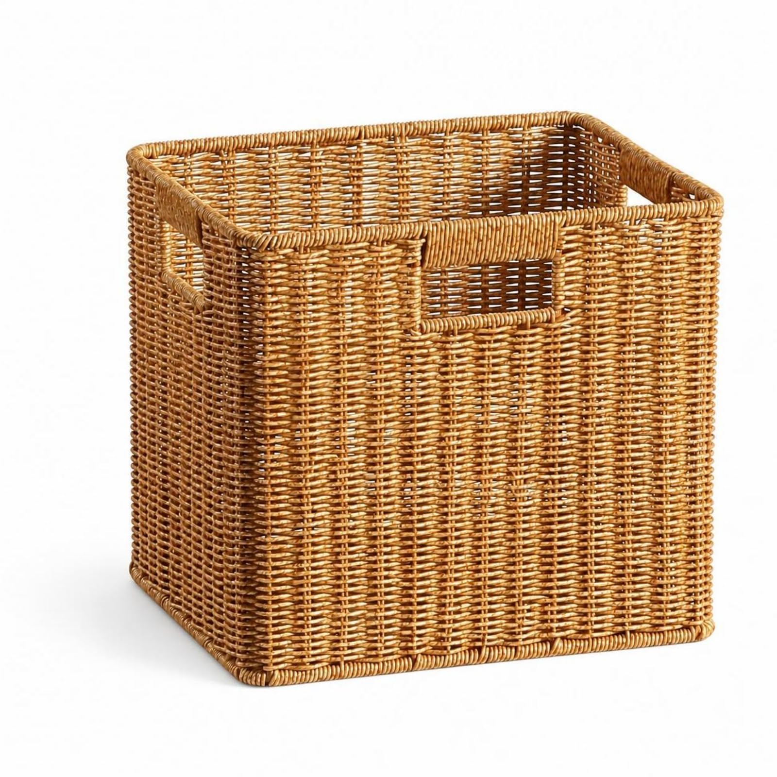 Cesta de mimbre de almacenamiento Qianly con cesto para estanterías de baño marrón claro