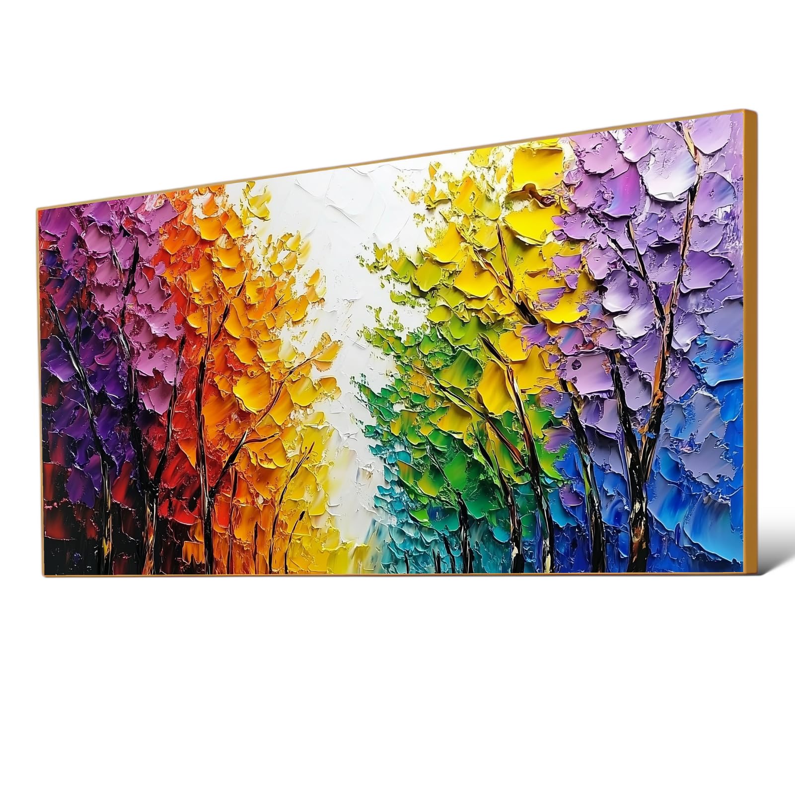 Colorful Abstract Wall Art,Tree Pictures Wall Decor,Cuadros Abstractos Para Sala Modernos,Abstract Textured Painting Hand Painted Wall Art,Colorful