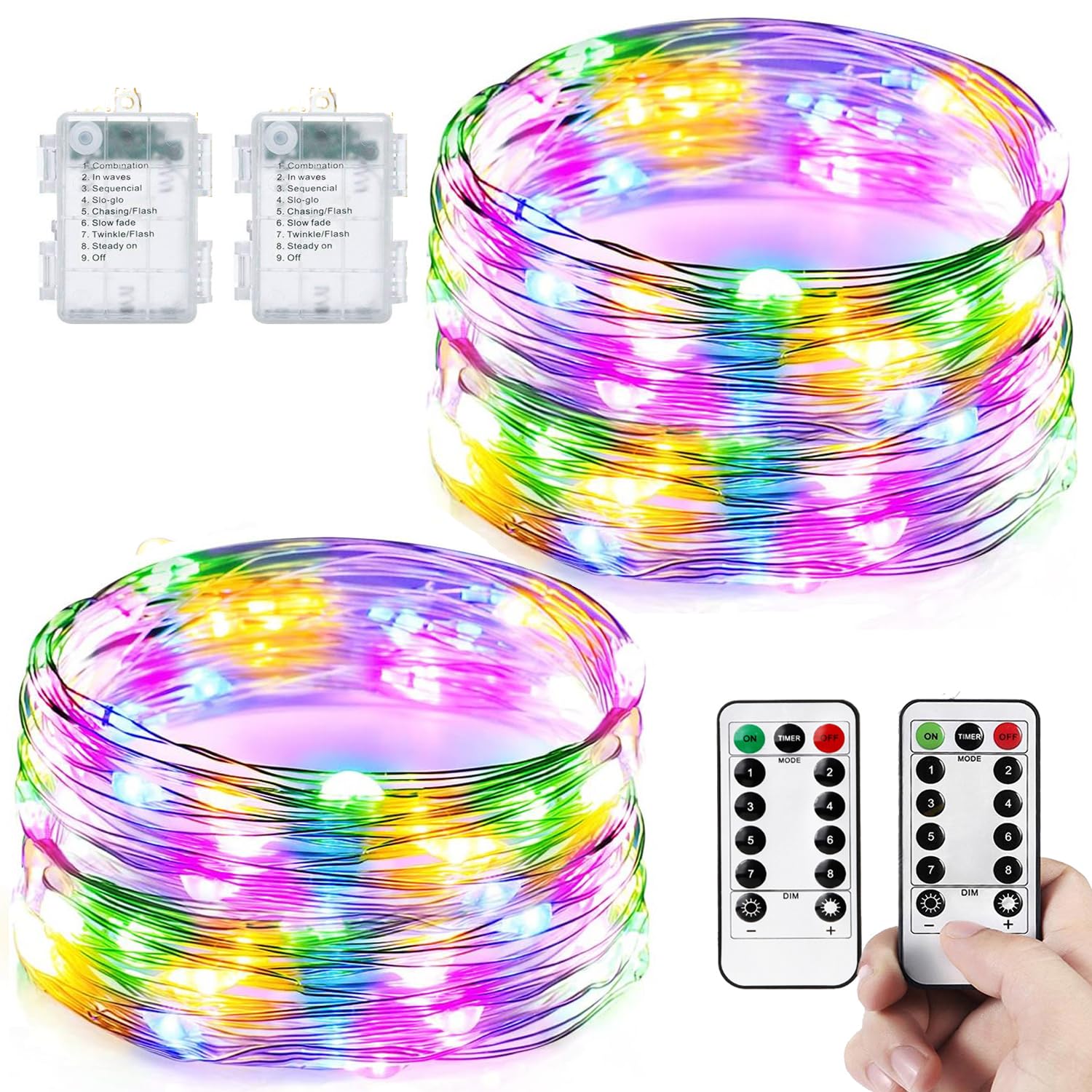 [2 Packs] Fairy Lights Outdoor Waterproof, LeMorcy Total 66ft 200LEDs Battery Powered String Lights with 8 Modes Remote, Twinkle Lights for Garden Gazebo Backyard Patio Xmas Décor (Multicolor)