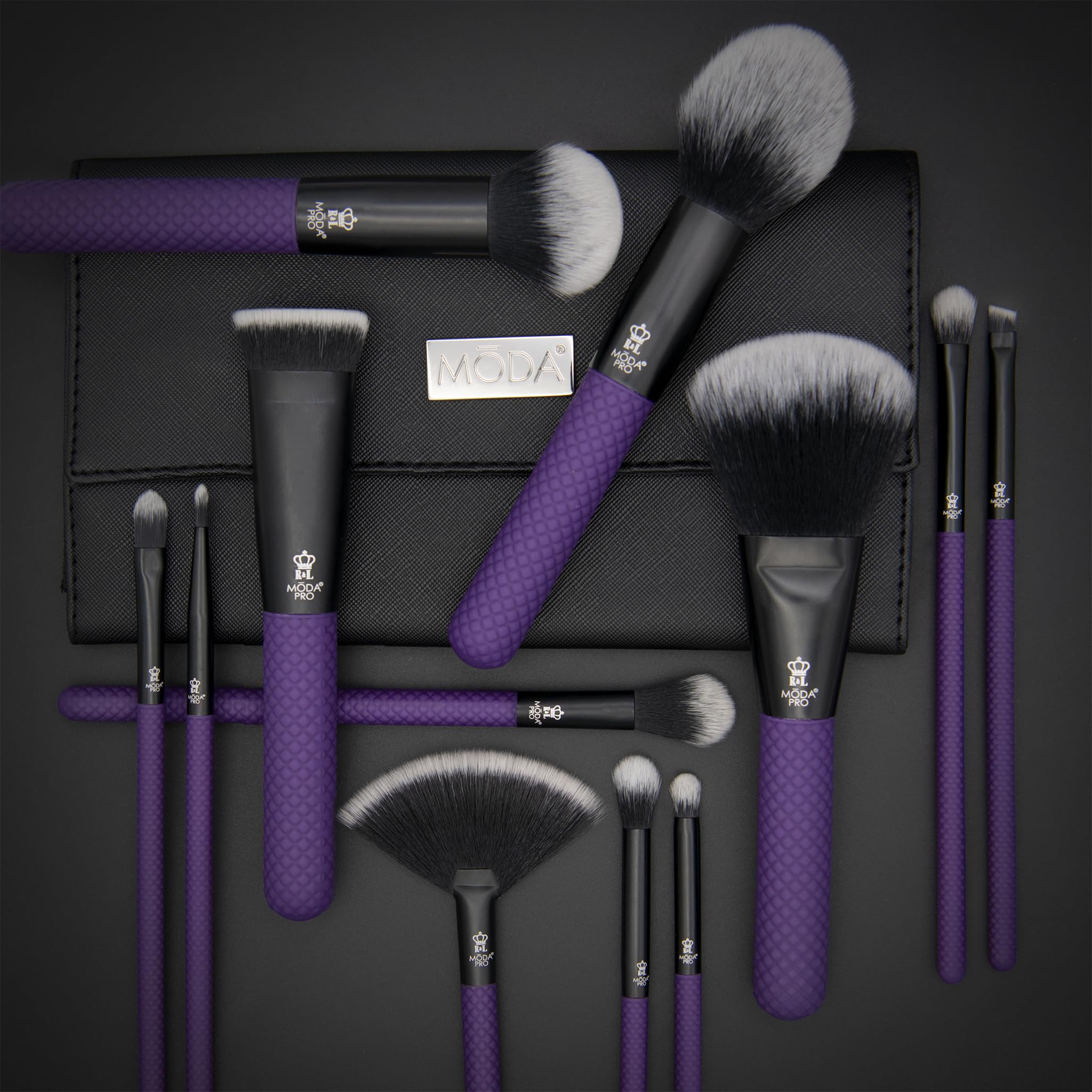 MODA Pro Full Face - Set di 13 pennelli da trucco con custodia da viaggio (viola)