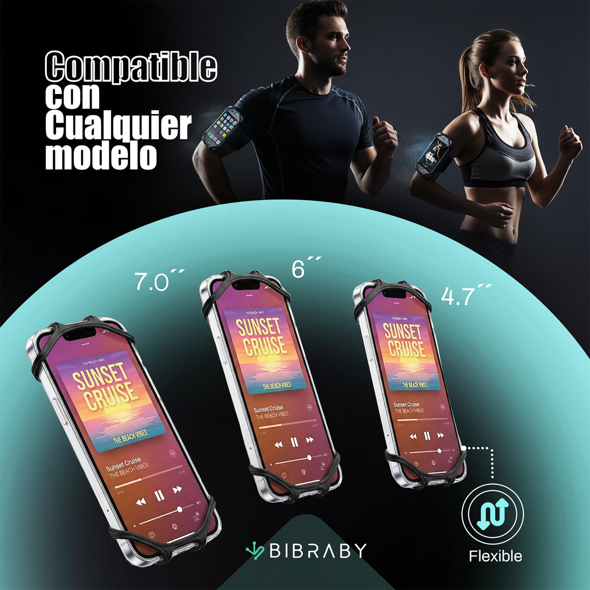 BIBRABY Super Brazalete móvil en Funcionamiento Running | Soporte Universal para movil Ajustable a Brazo y muñeca | Accesorios Antideslizantes | Correr Caminar Gimnasio | Phones hasta 7'' (Negro) — view 7