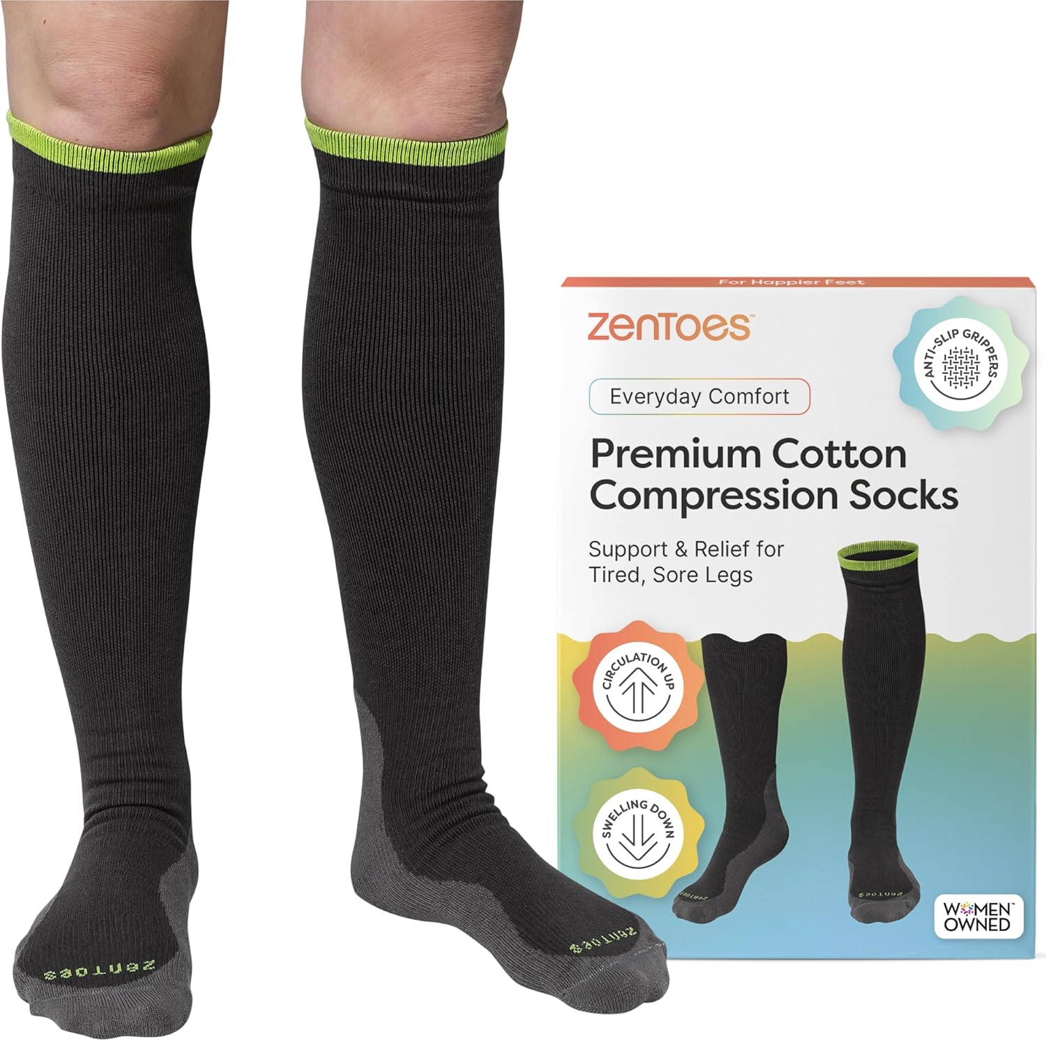 ZenToes Compression Socks for Women & Men, Gradual 15-20mmHg Compression Socks Men With With Anti Slip Grippers