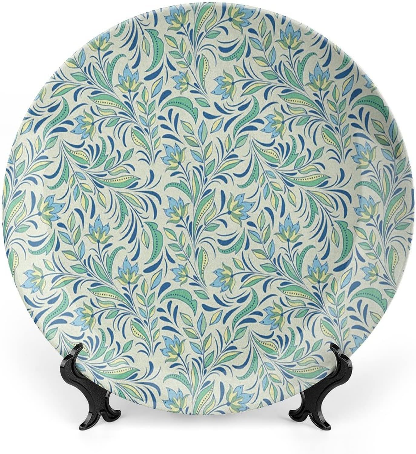 XISUNYA 7 Inch Decorative Plate,Flower Ceramic Craft, Soft Toned Spring Petals Bitter Gourd Blooms Foliage Print Ceramic Wall Hanging Decor Accessory for Dining Table Tabletop Home Decor