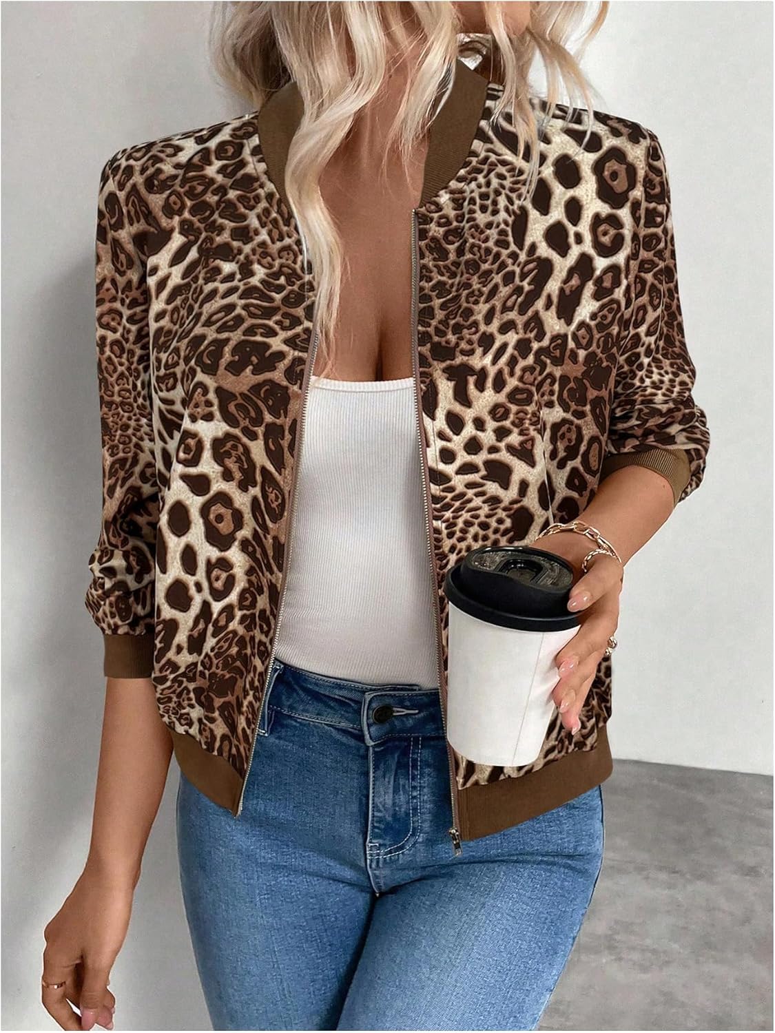 SHENHE Women’s Metallic Bomber Jacket Lightweight Zip Up Long Sleeve Fashion Jacket Outwear