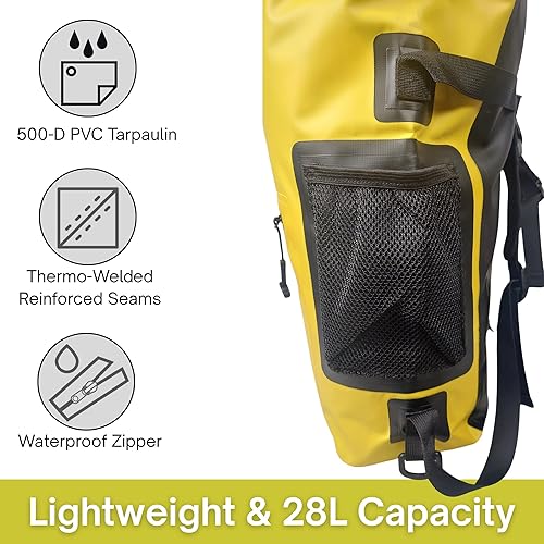 Miniatura 2 de Mochila impermeable de 28 L amarilla bolsa seca para teléfono celular con ventana exterior para un fácil uso durante todos los deportes acuáticos