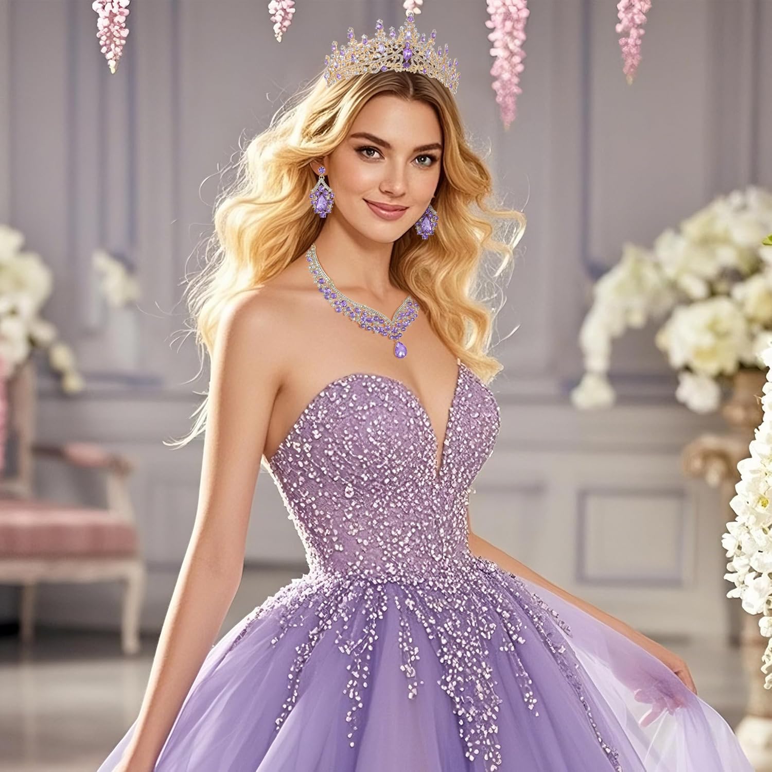 Kamirola Tiaras and Crowns for Women,Tiaras Earrings Necklace, Crystal Bridal Jewelry Set, Costume Party Halloween Prom Pageant Jewelry for Women (TR28) - Image 6