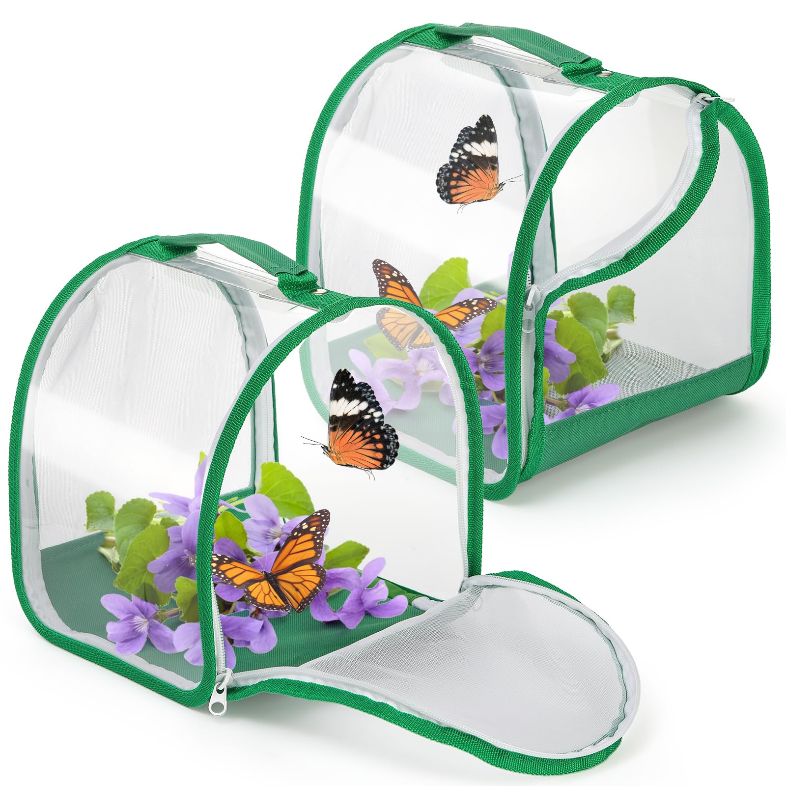 ZOOFOX 2 Pack Monarch Butterfly Habitat, 8" Small Collapsible Insect Mesh Cage Terrarium Pop-up