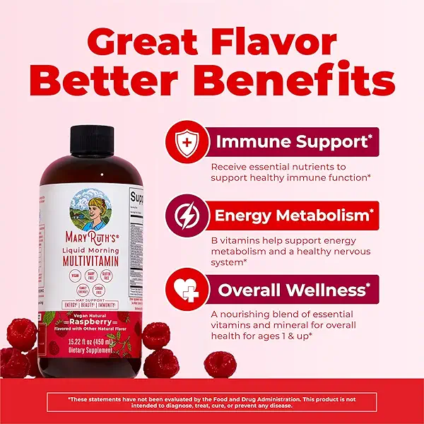 MARYRUTH'S Liquid Multivitamin for Women, Men & Kids | Vitamin A C D E B6 B12 Biotin Zinc | Immunity | Energy Metabolism | 15+ Key Nutrients | Vegan | Non-GMO | Gluten Free | Sugar Free | 15 Servings 4