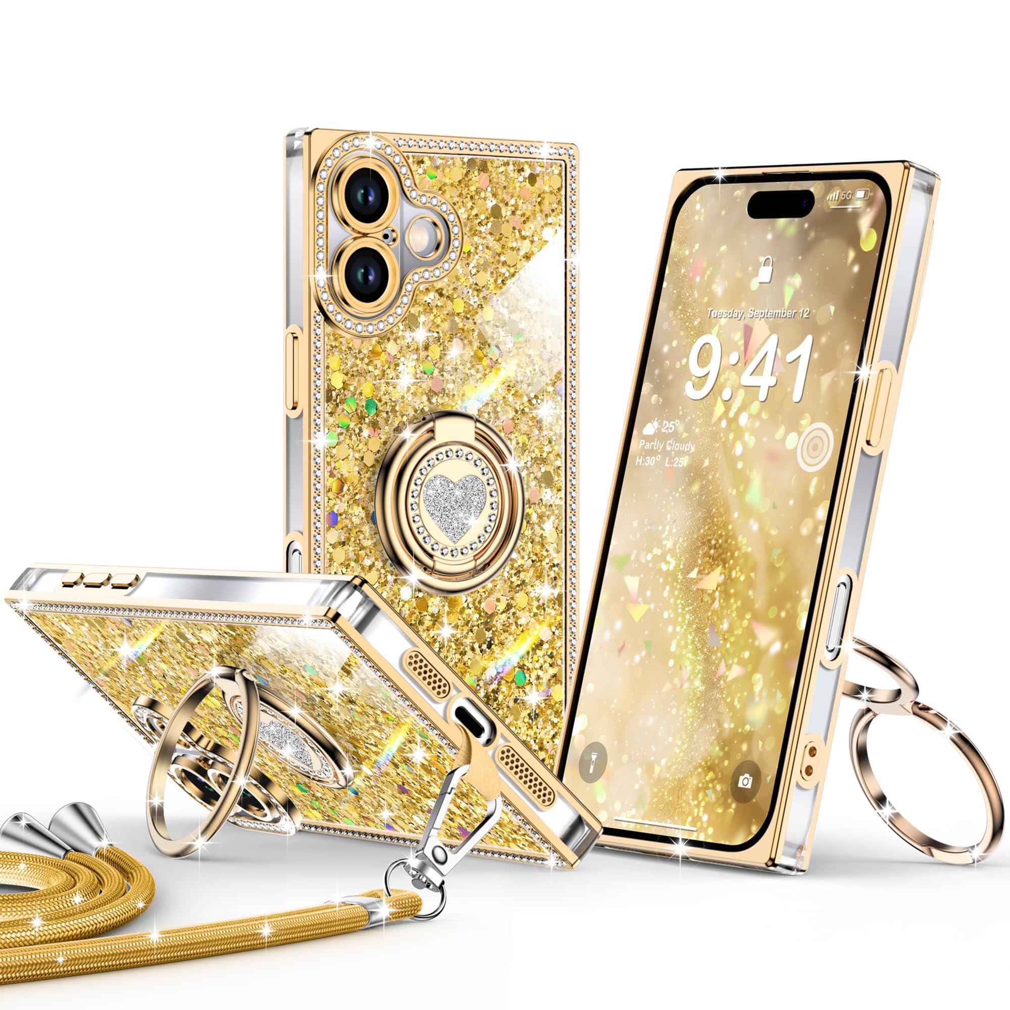 iPhoneアクセサリー sss XYZ for iPhone 17 Back Cover Case, Glitter Bling Phone Cover with