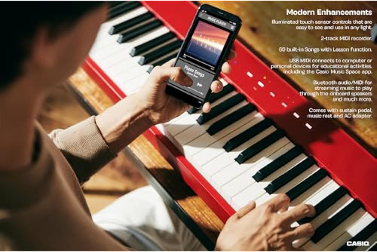 Casio Privia PX-S1100 – 88-Key Touch-Responsive Weighted Digital Piano | Ultra-Portable | Superior Sound | German Grand Tone, Bluetooth, Casio Music Space App | Gloss Red Finish
