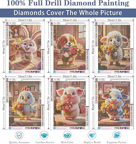 Miniatura 8 de ijbnhd Paquete de 6 kits de pintura de diamantes de animales para adultos principiantes, animales y flores, kit de arte de diamantes para bricolaje,