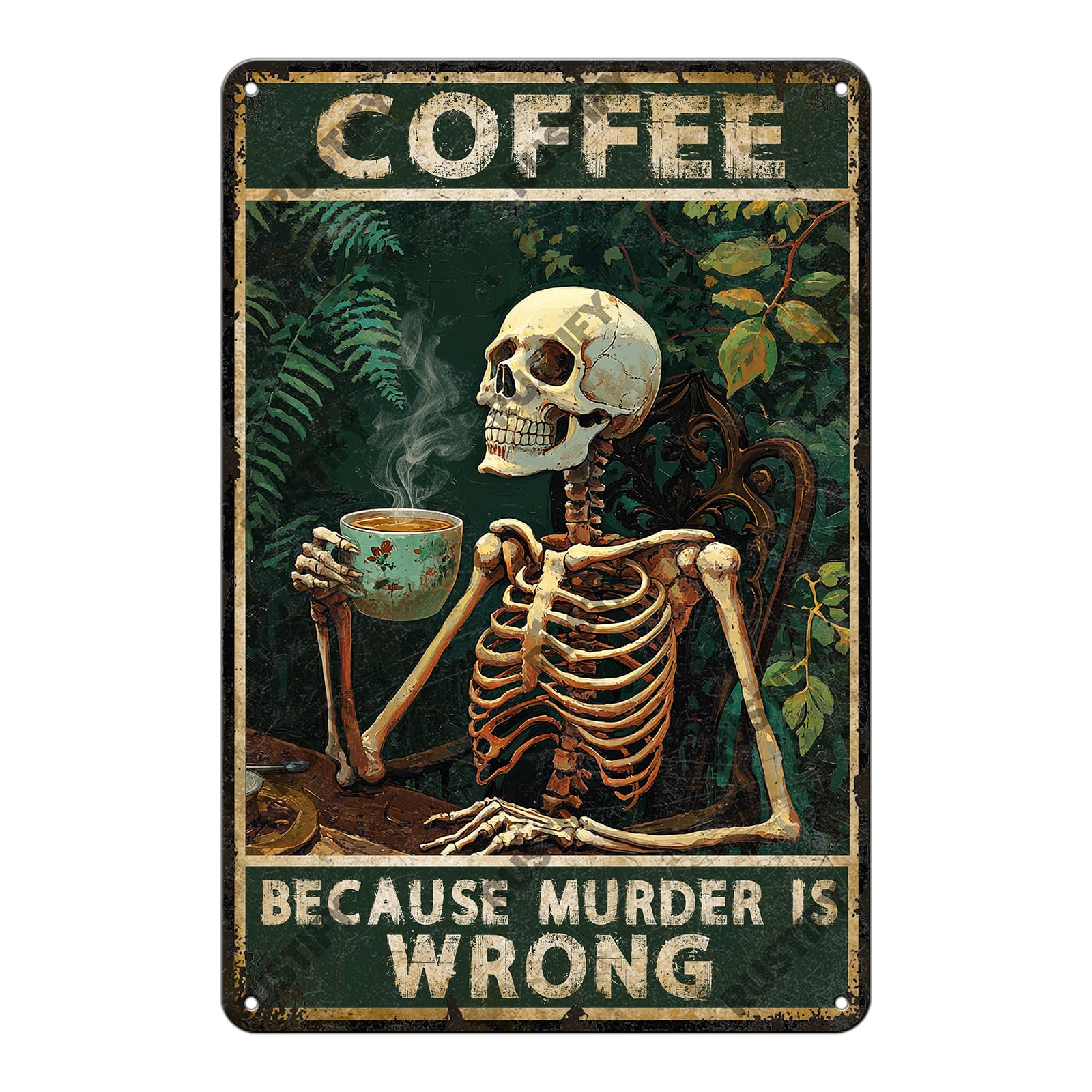 Anceky Skeleton Because Murder Is Wrong Tin Sign Retro Metal Sign Wall Decor for Backyard Outdoor Home Bar Kitchen 12×16 Inch
