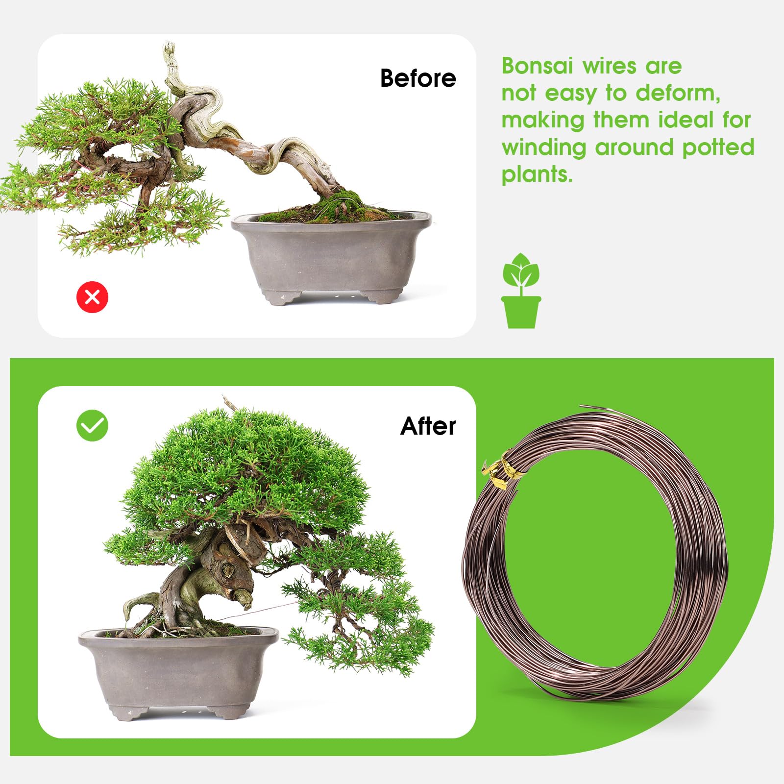 Filo per bonsai, in alluminio, per bonsai, per il fissaggio di piante, filo bonsai in alluminio anodizzato, 5 rotoli da 5 misure (1/1,5/2/2,5/3 mm), per un totale di 164 piedi
