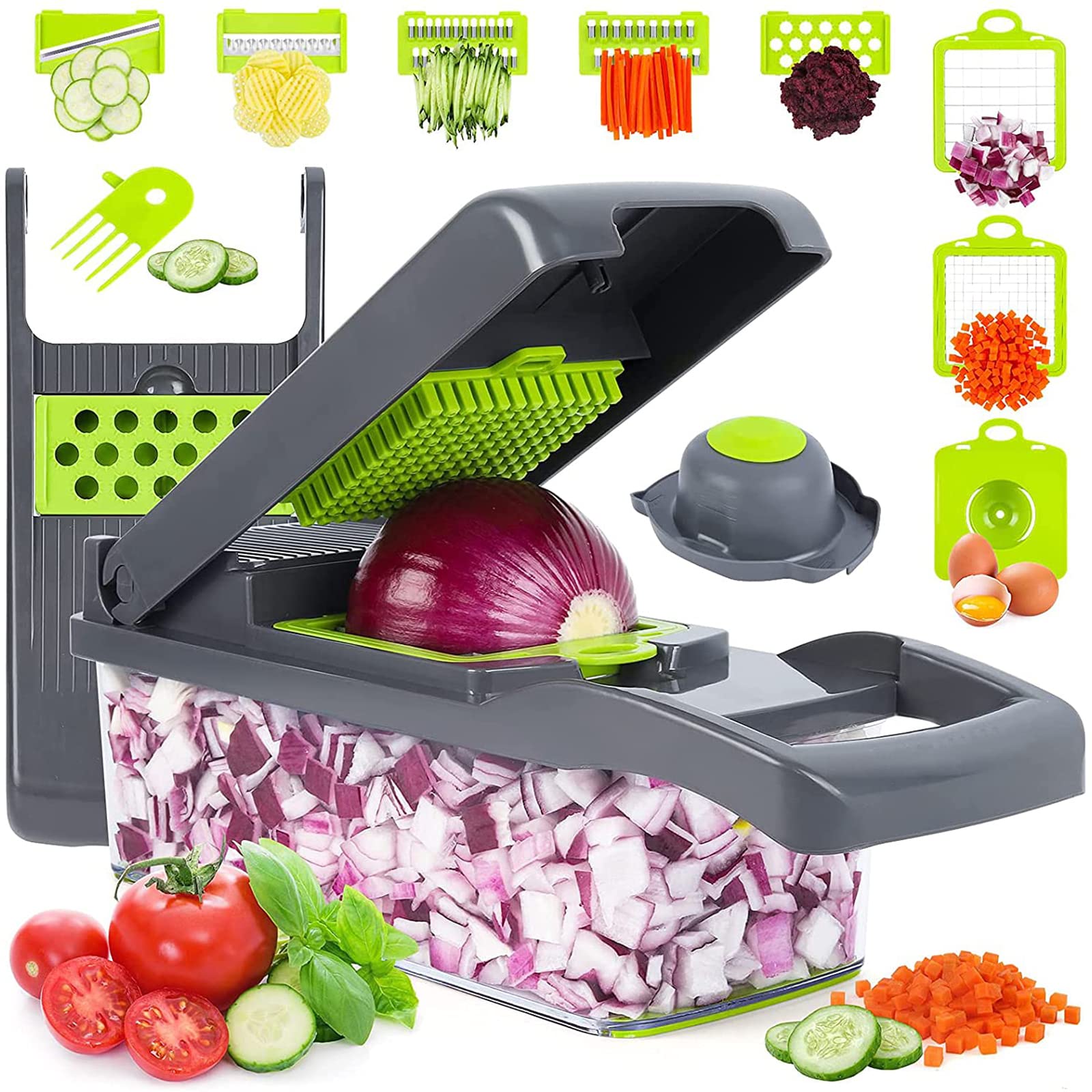 Amazon | 野菜チョッパー、13イン1野菜カッター、大型容器付き、多機能