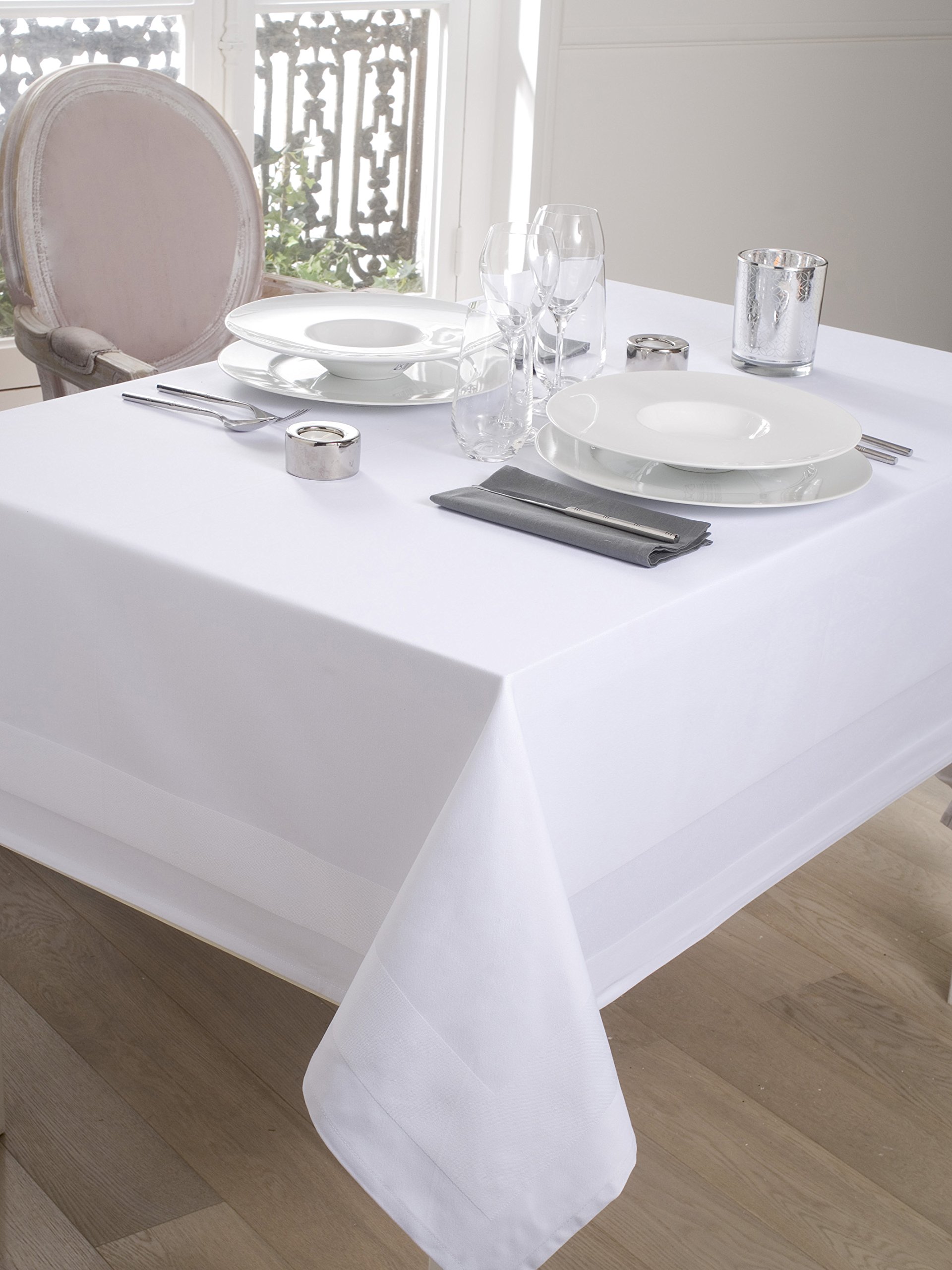 CALITEXDamask Tablecloth with Satin Band 150 x 300 cm White