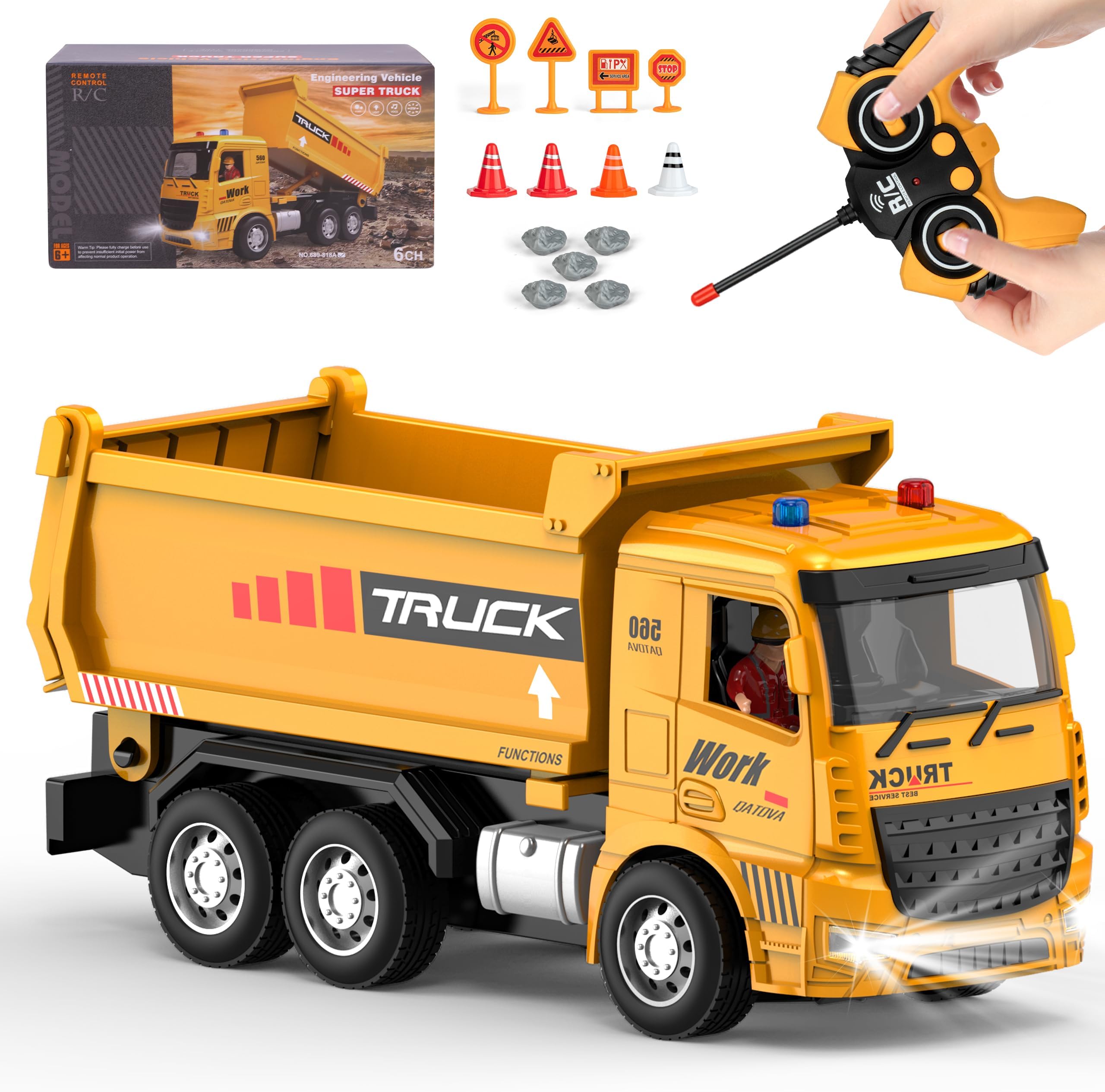 YAYYAY Construction Vehicle Toys for Toddlers Ages 3-5 - Remote Control Powered Dump Truck - Fun Educational Building Toys for Boys & Girls
