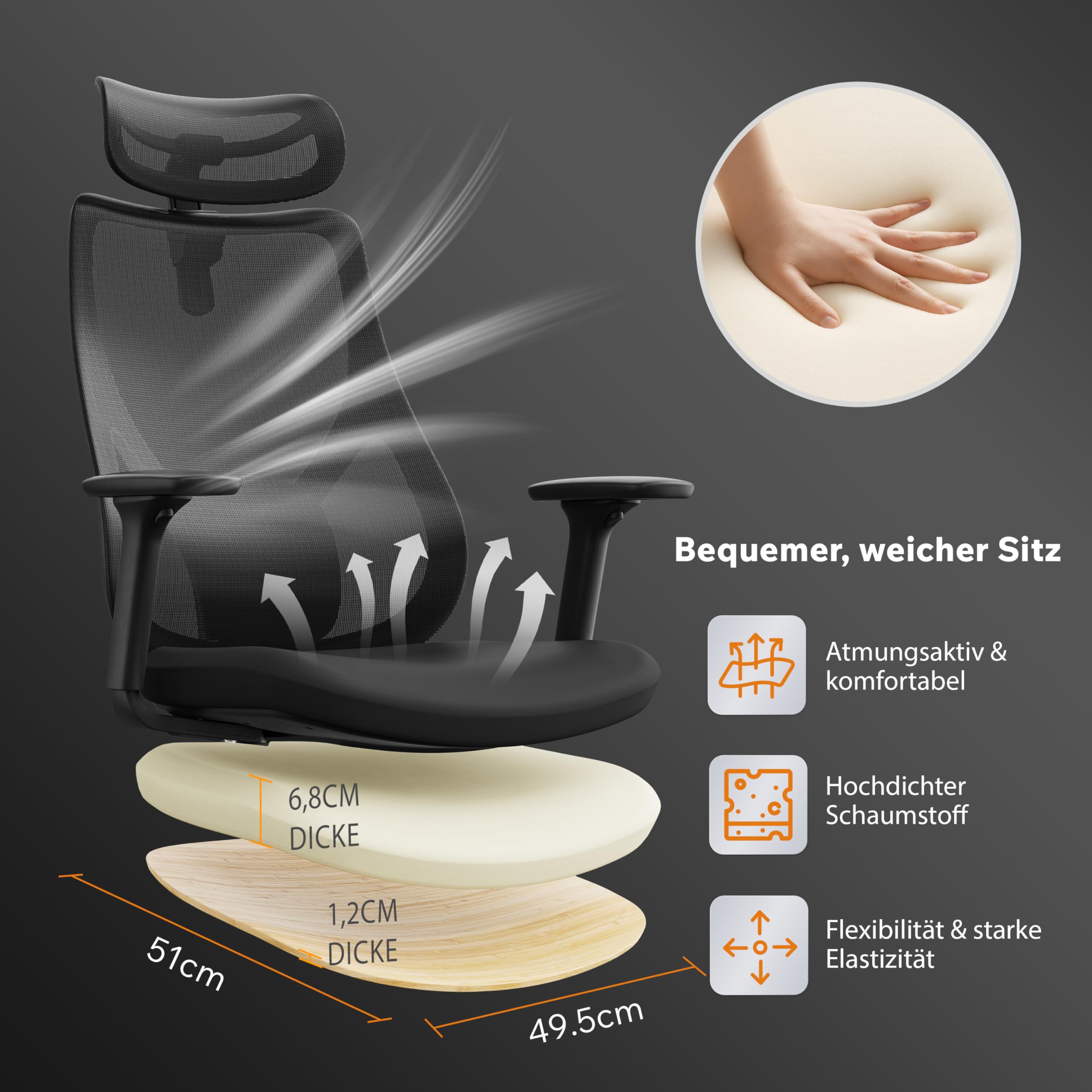 SENSE7 Bürosessel ergonomisch verstellbar bis 150 kg Schwarz für Gamer