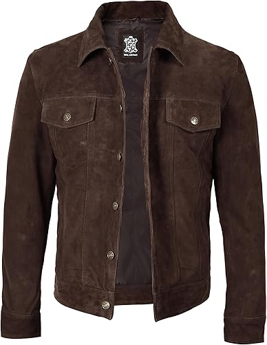 Miniatura 2 de Blingsoul Brown Suede Jacket Men - Chaqueta de piel de cordero real negra para hombres
