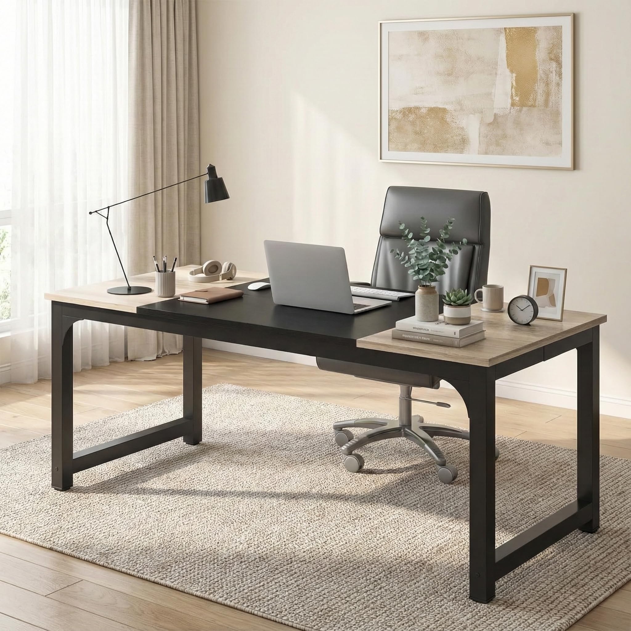 Lailang 180cm Escritorio, Mesa Portátil Ordenador, Mesa de Oficina Despacho, Mesa Escritorio Madera, Escritorio Estudio Musical, Mesa Oficina Grande, 180 x 80 x 75 cm, Negro