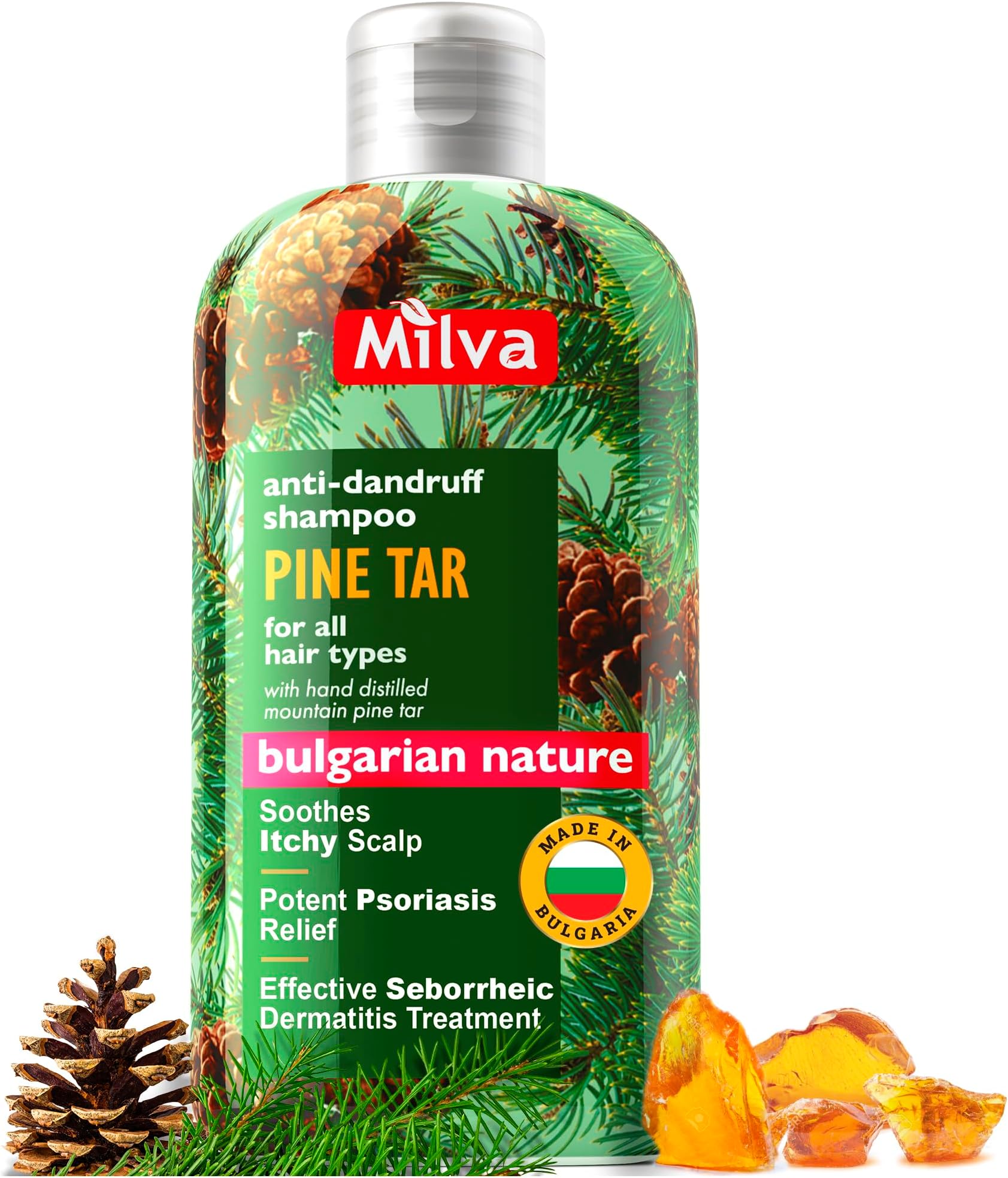 Pine Tar Shampoo for Seborrheic Dermatitis - 200ml Natural Dandruff Shampoo - Anti Dandruff Shampoo - Psoriasis Shampoo - Treatment Solution for Dry Itchy & Flaky Scalp
