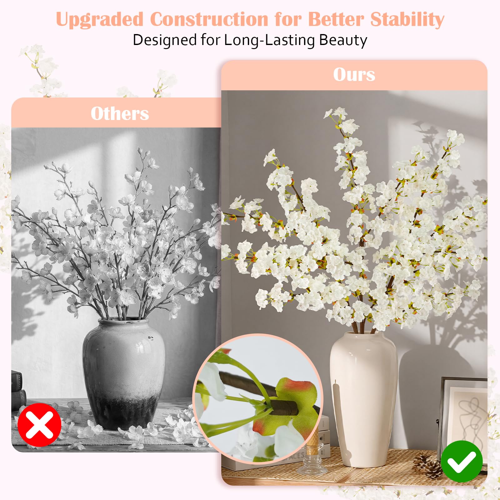 Uieke Seiden-Kirschblütenzweige, 99,8 cm, künstliche Kirschblütenbaumstiele, künstliche Pflaumenblütenblumen, Arrangement für Hochzeit, Zuhause, japanische Dekoration, 3er-Set, weiß