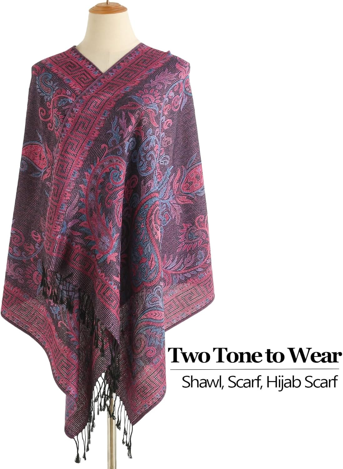Paisley Pashmina Rave Shawl Scarf-Women's Reversible Ethnic Jacquard Pashmina Wraps for Travel - Image 2
