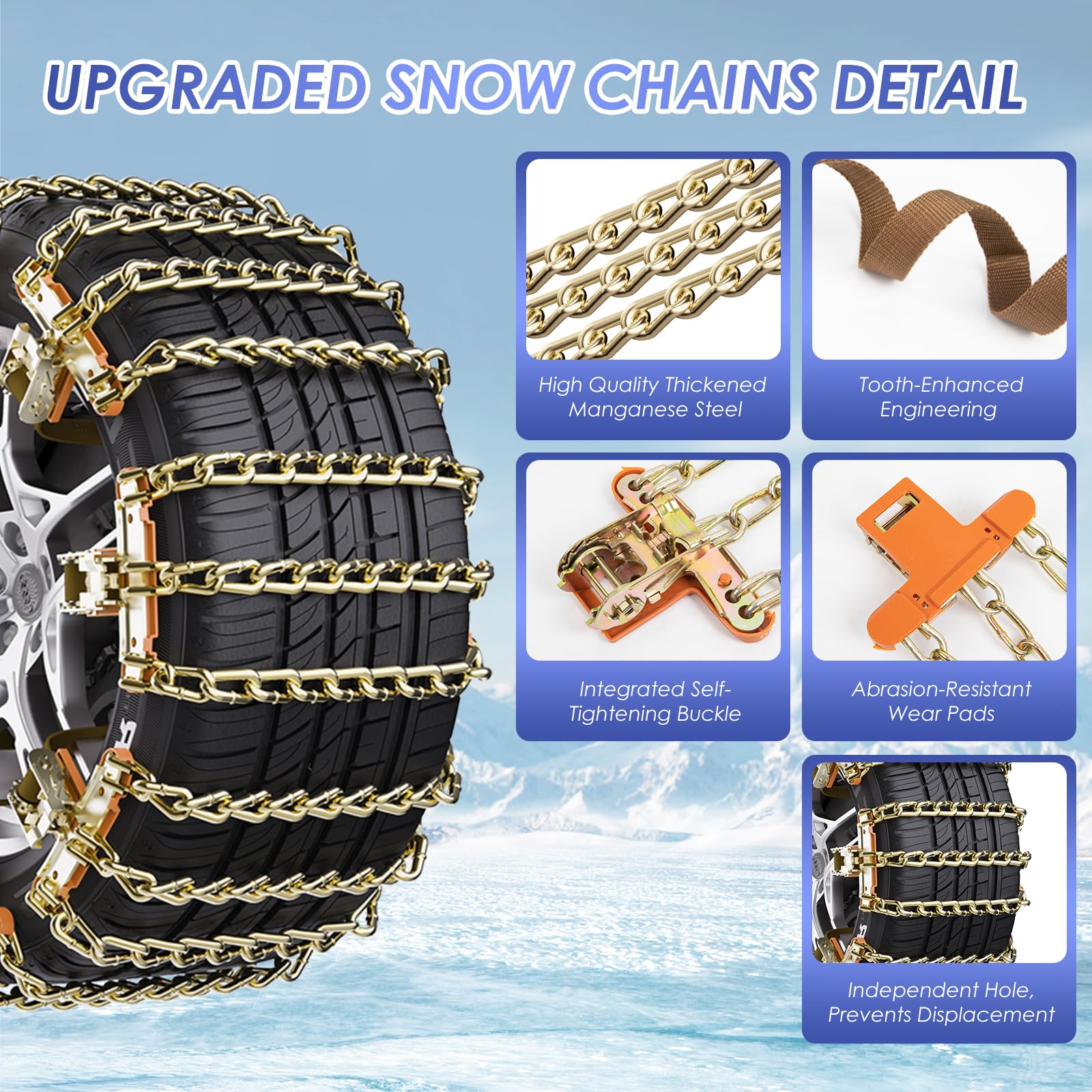 Ninonly Cadenas Coche 6Piezas Cadenas Nieve Universales Emergencia Antideslizantes para Vehículos Coches Furgonetas SUV Ancho 195-265 mm Para Barro, Arena, Nieve, Hielo