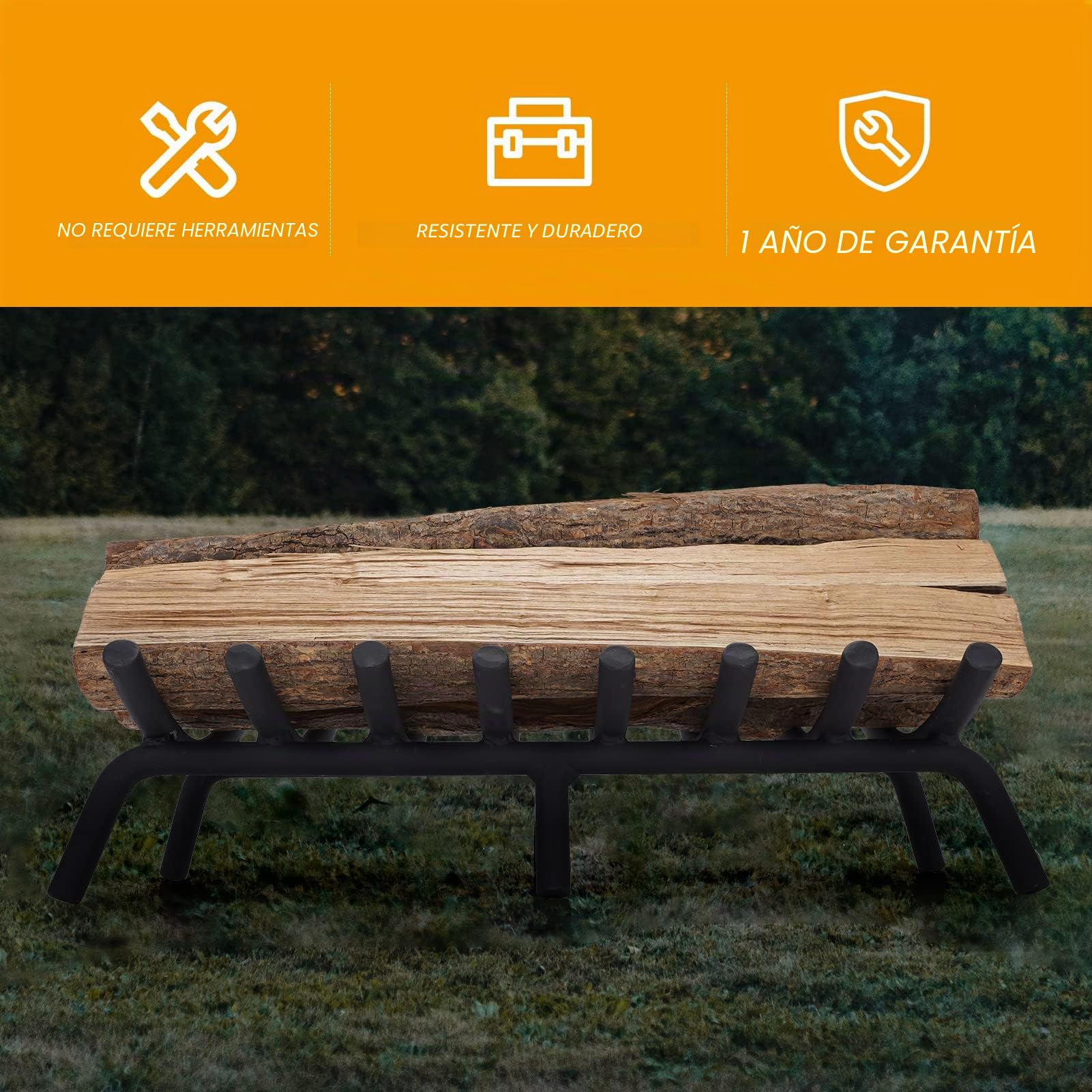 Rejilla de chimenea de 20 pulgadas resistente para estufa de leña de 20 pulgadas, rejilla de acero macizo redondo de 3/4 pulgadas,hierro fundido forjado para interiores y exteriores, camping, chimenea