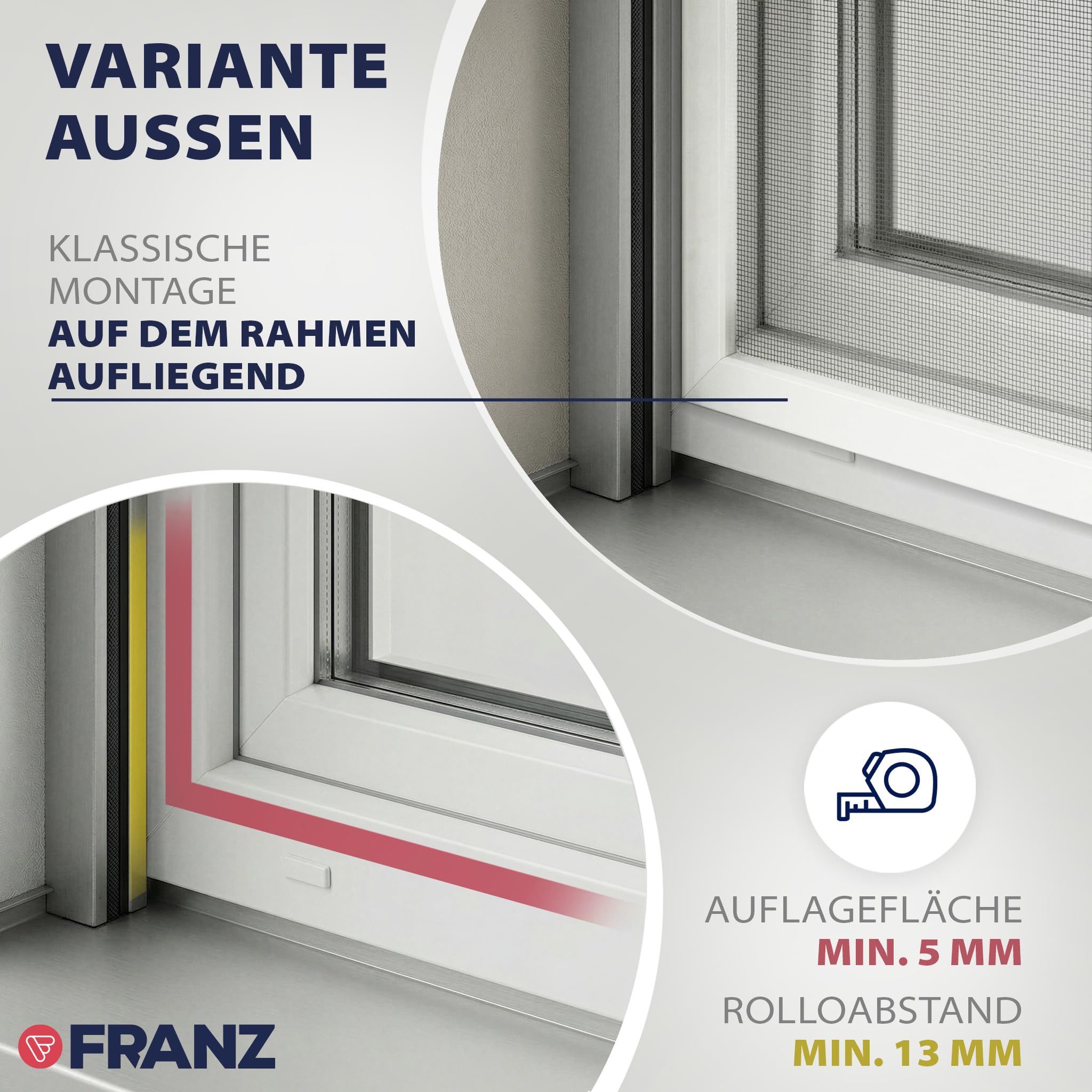 FRANZ Fliegengitter nach Maß für Fenster – Insektenschutz Spannrahmen, vormontiert, ohne Bohren, pulverbeschichtete Aluminium-Profile, Profiqualität, Made in Germany (Ocker)