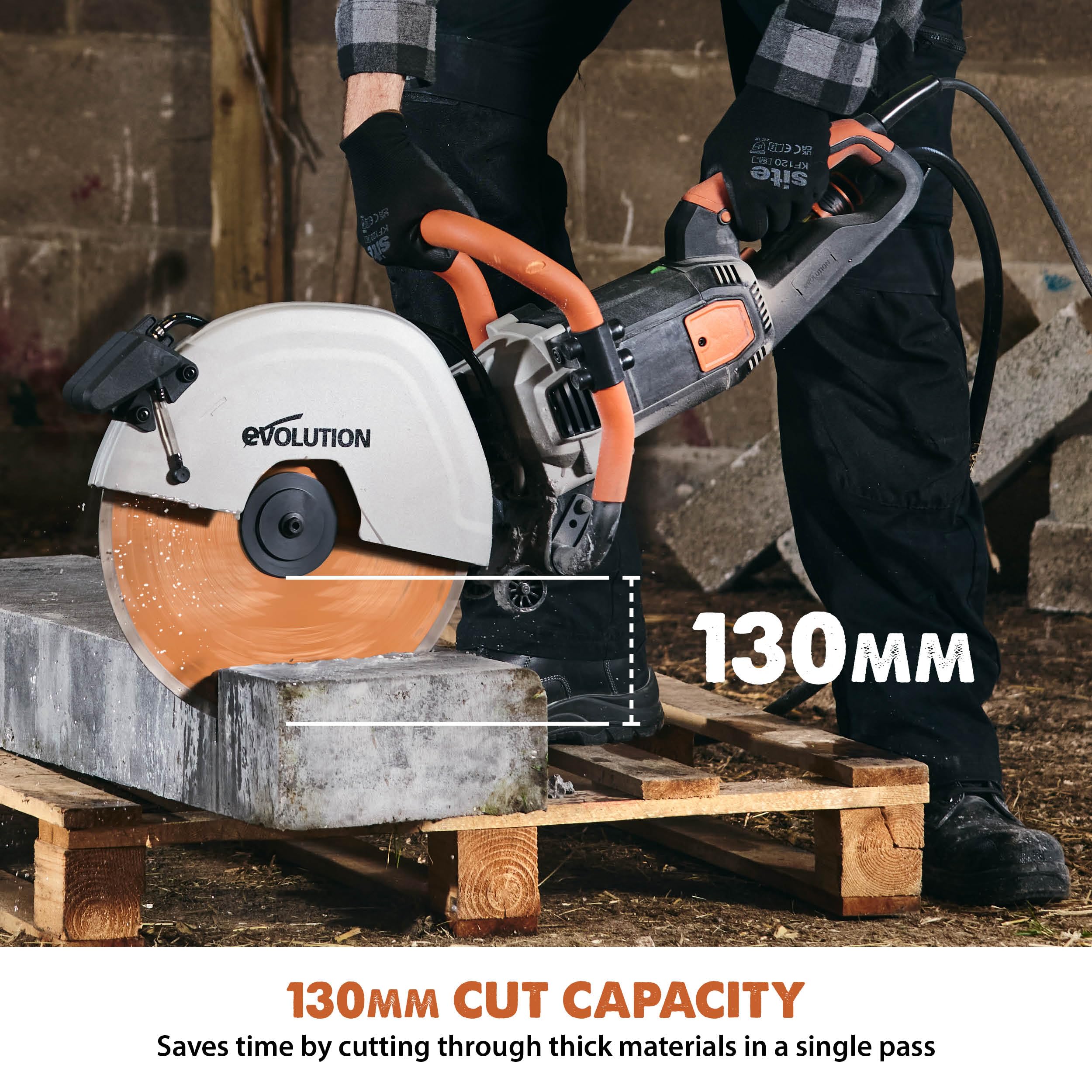 Evolution Power Tools R350DCT - Sierra de hormigón, sierra de corte, para cortar hormigón, piedra, ladrillo, tejas y más, cortador de disco eléctrico de 350 mm, hoja de diamante premium, 110 V, 350 mm