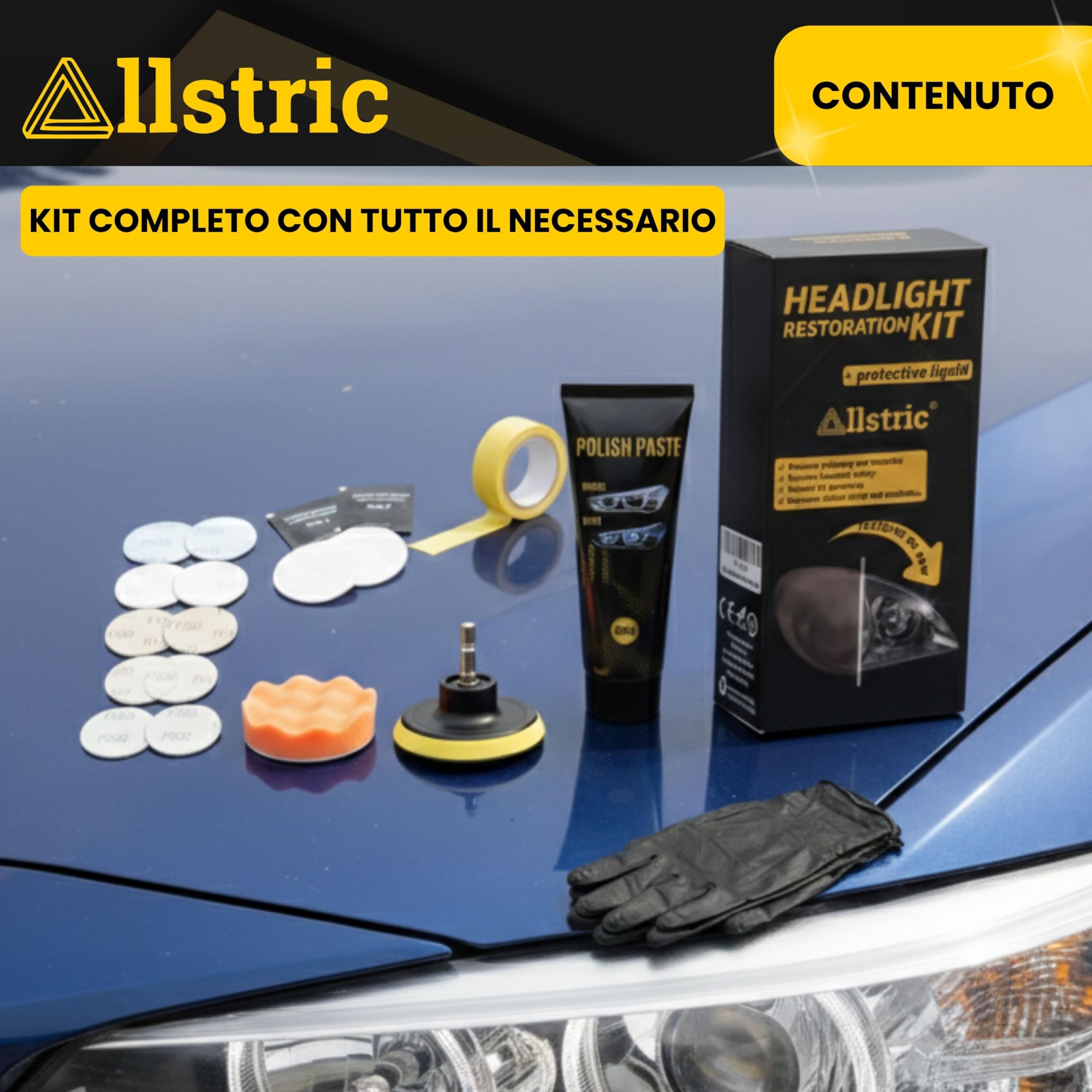 Kit Lucidatura Fari Auto con Polimero Liquido e Trasparente per Fari Auto | Lucida Fari Auto Opachi Professionale | Rinnova Fari Auto per Maggiore visibilità e Sicurezza