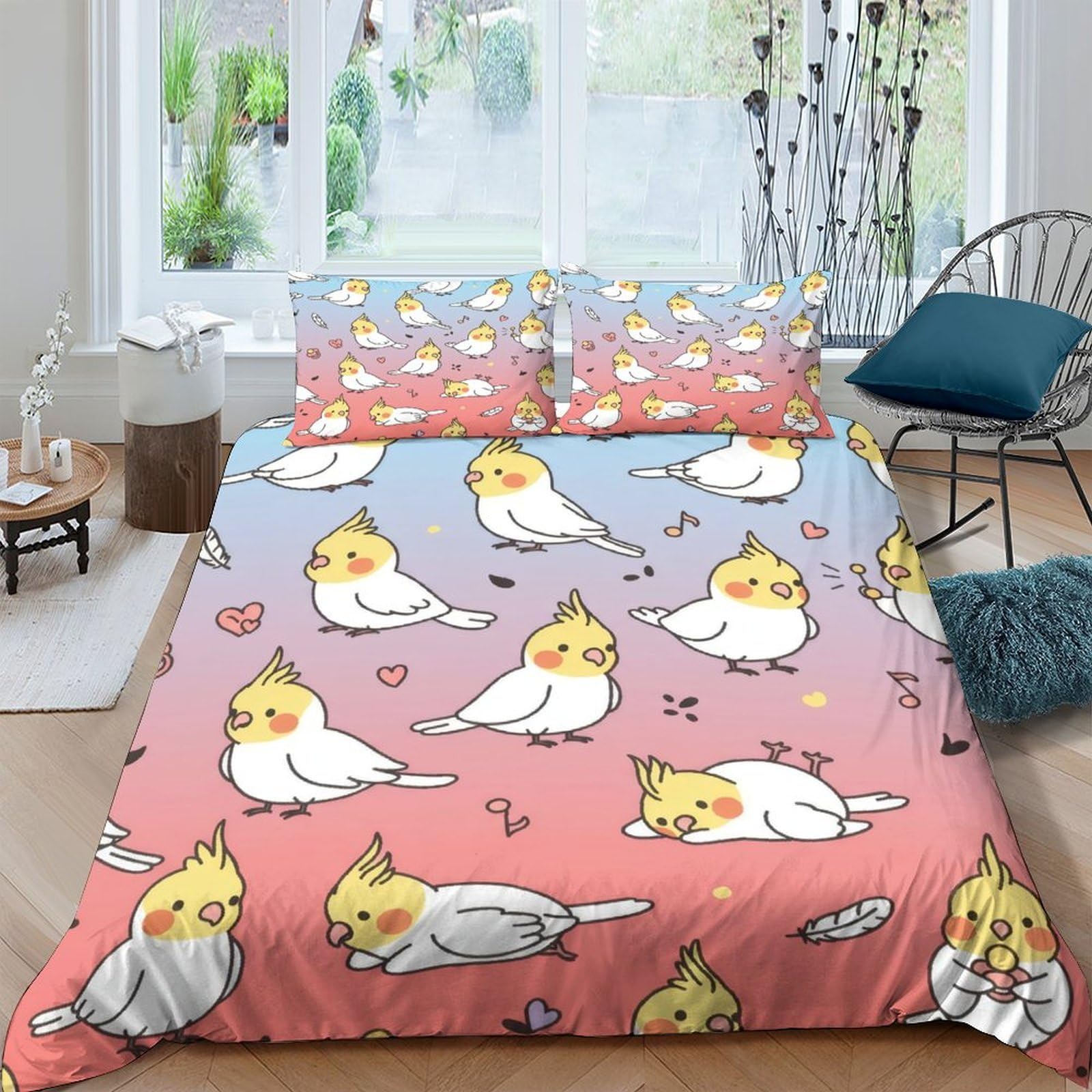 Ctjqhvkz Style-5 3D Printed Cockatiel Cartoon Fitted Sheet Microfiber Soft Colorful Bird Bed Cover For Bedroom Guest Room Decor Single（135X200cm）