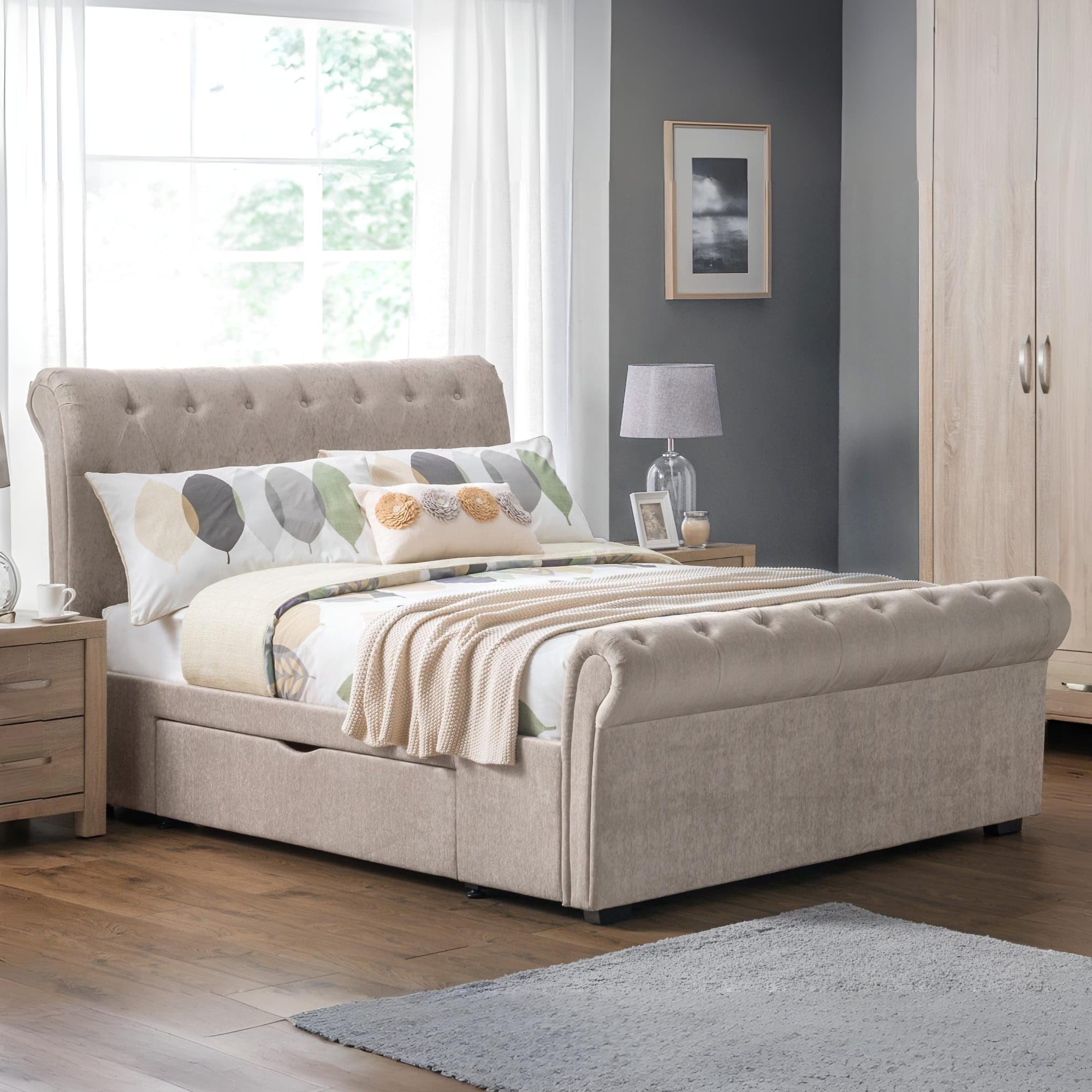 Julian Bowen Ravello 2 Drawer Storage Bed, Mink Chenille, King