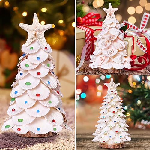 Miniatura 5 de Sea Shells - Árbol de Navidad hecho a mano, conchas de vieira de mesa, árbol de Navidad para decoración de Navidad y playa, regalo de cumpleaños,